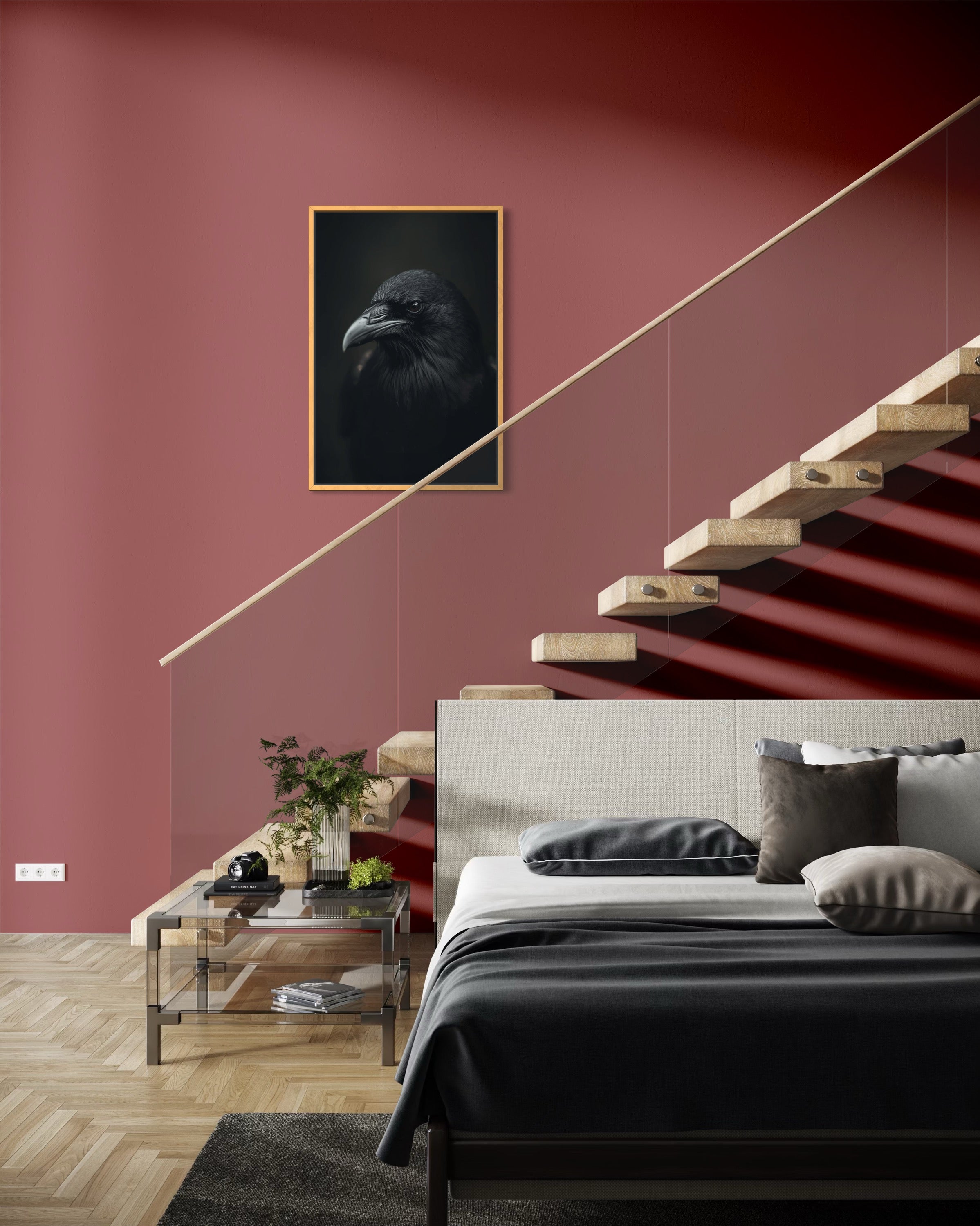 Dark Boho Raben Kunstdruck – Giclée Wandkunst in Schwarz