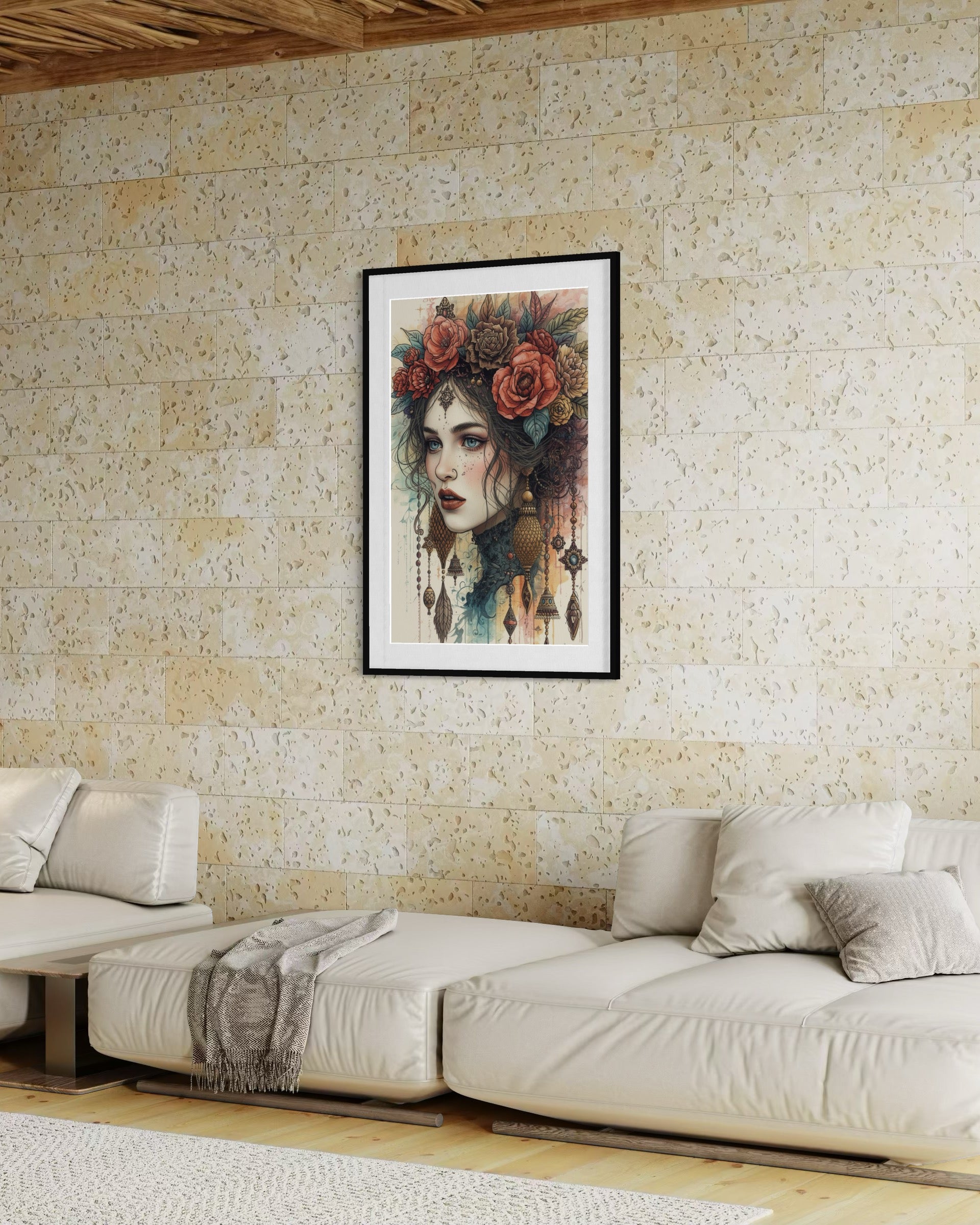 Dark Boho Frauenportrait – Premium Poster mit Präsenz