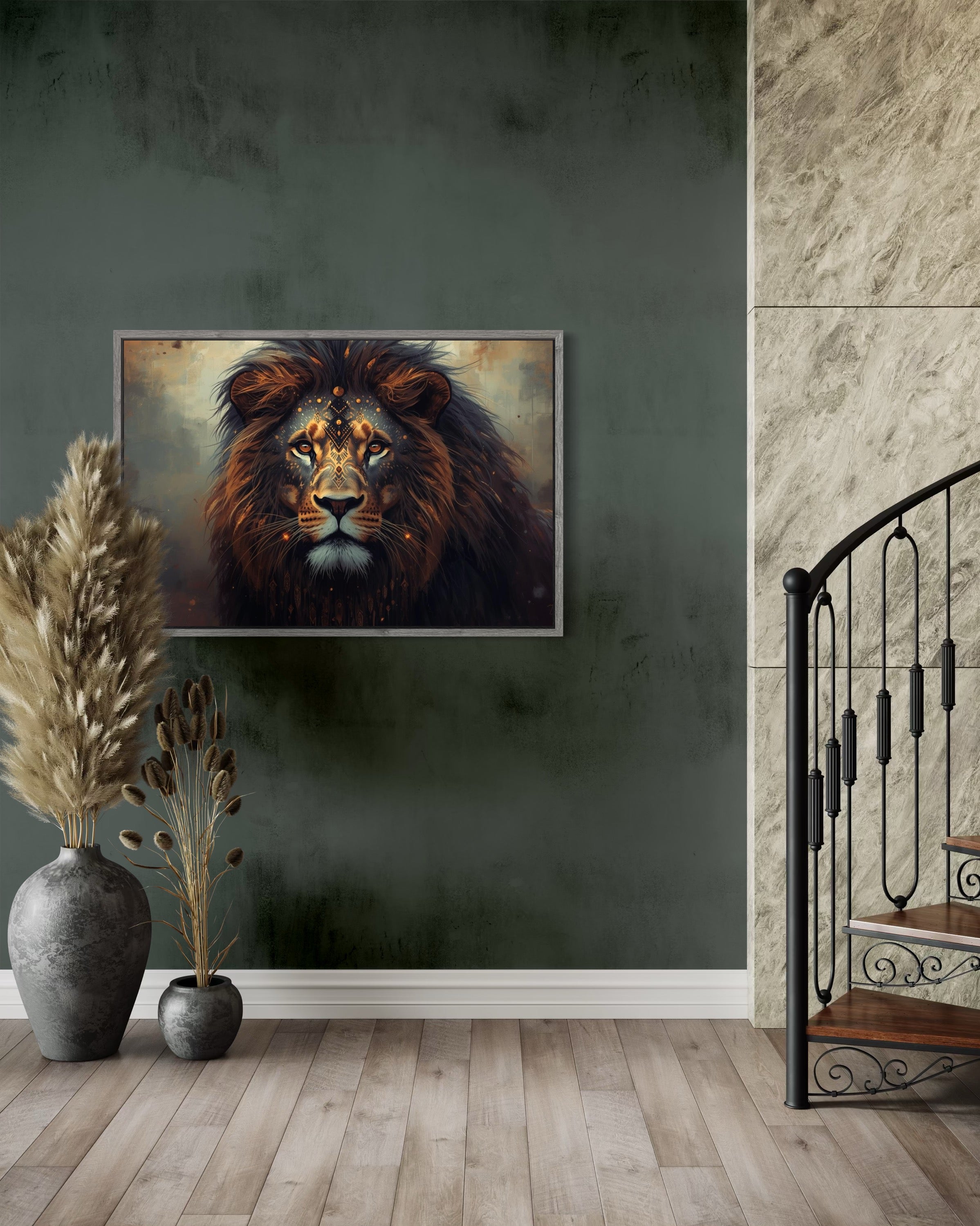 Dark Boho Löwen Premium Poster – Reduzierte Wandkunst mit Präsenz