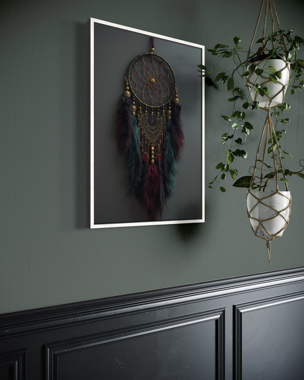 Dark Boho Traumfänger Kunstdruck – Mystische Wandkunst mit Tiefe