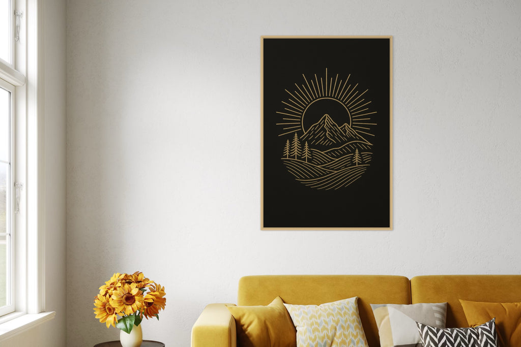 Dark Boho Berglandschaft Premium Poster – Minimalistische Wandkunst mit Präsenz