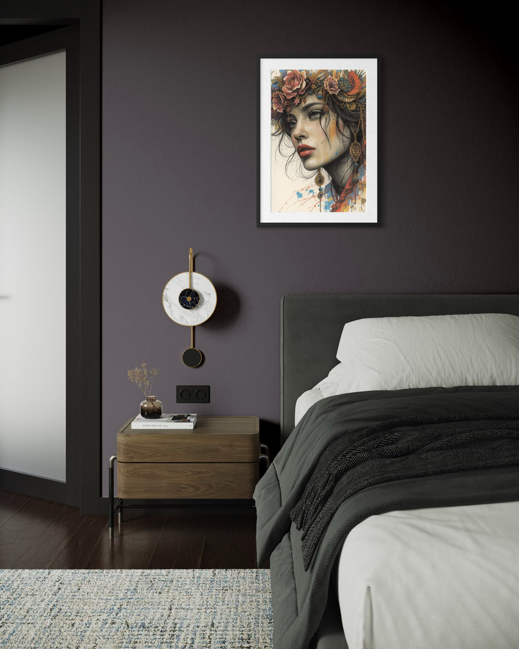 Dark Boho Frauen Vintage Portrait – Fine Art Kunstdruck mit Tiefe