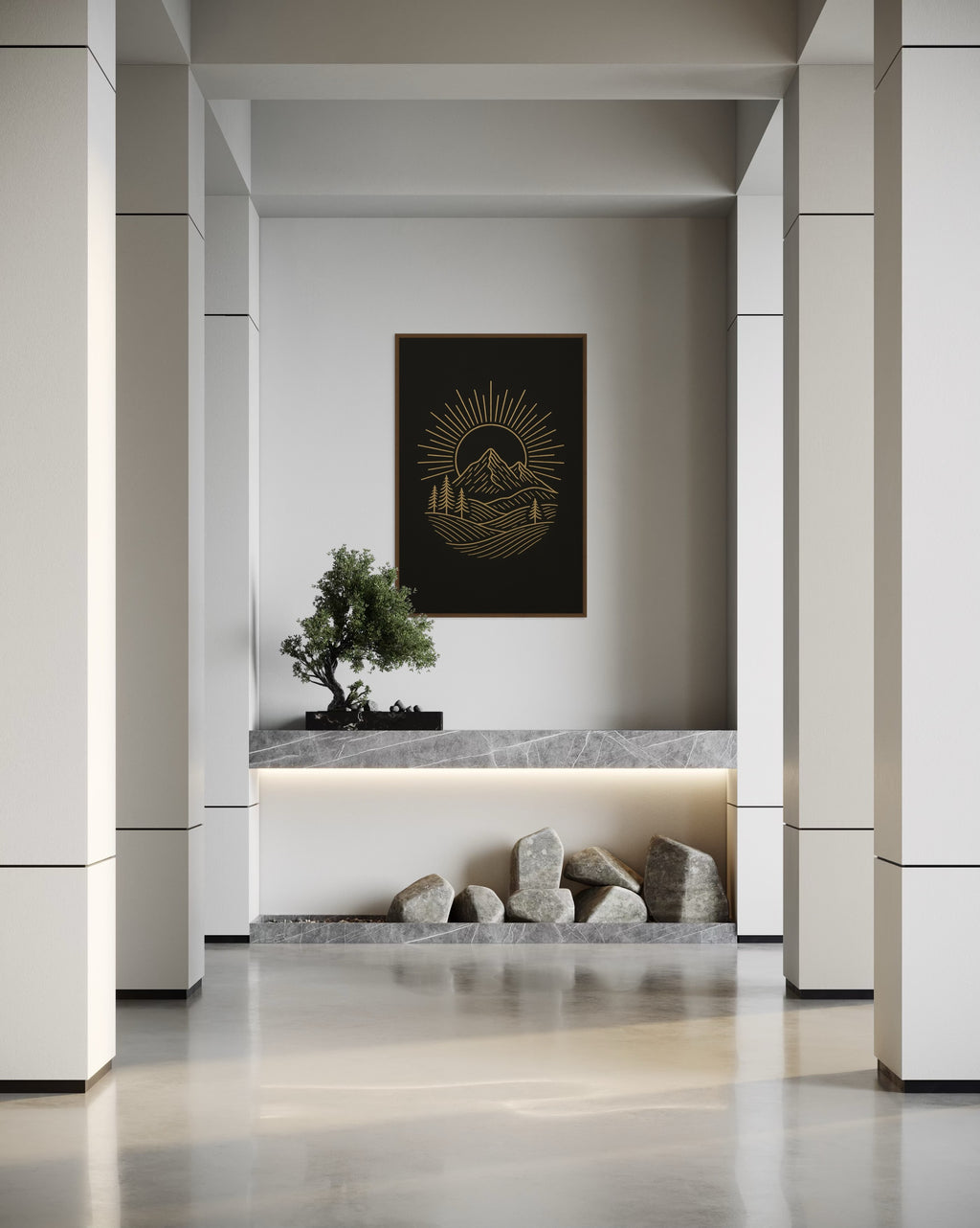 Dark Boho Berglandschaft Premium Poster – Minimalistische Wandkunst mit Präsenz