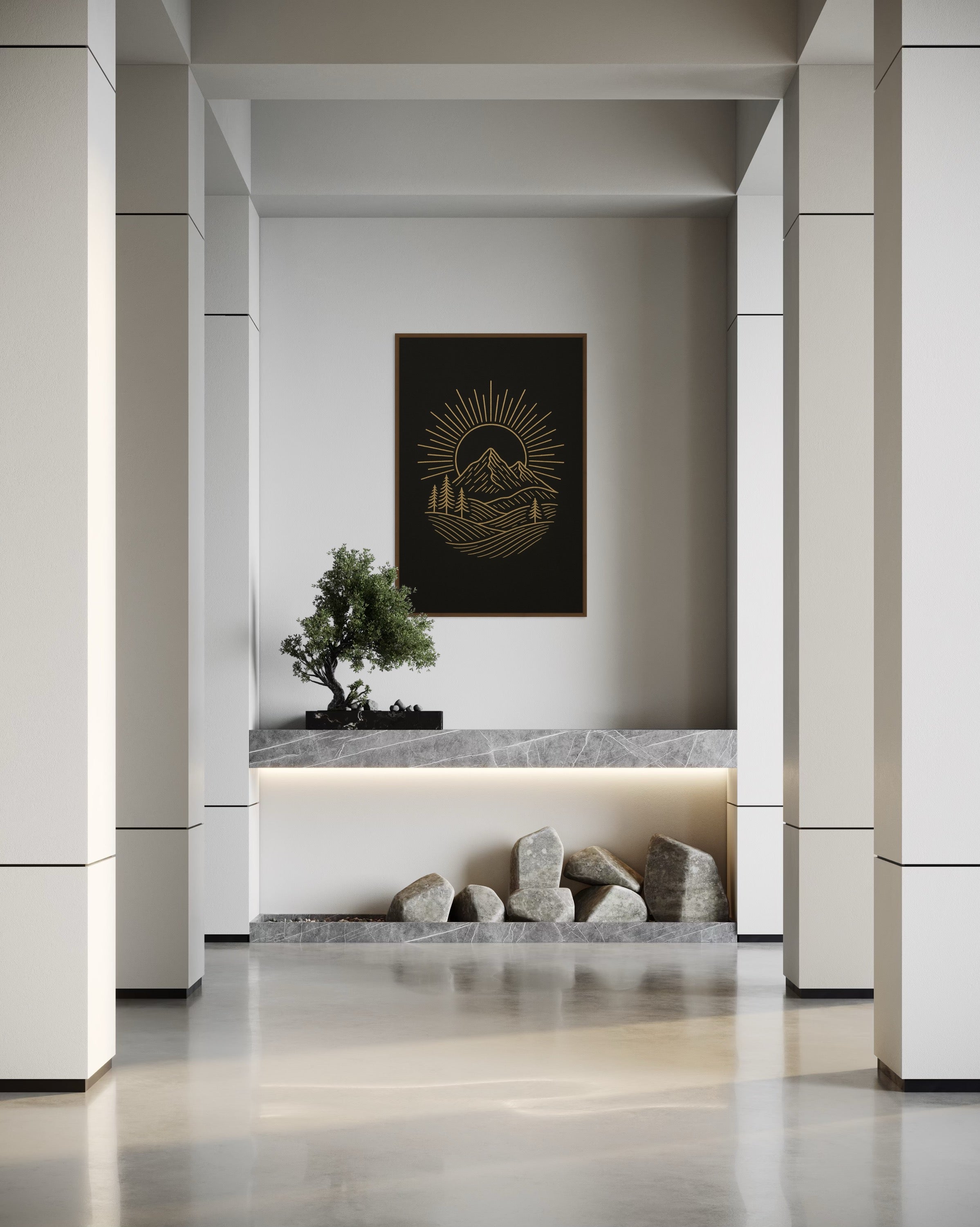 Dark Boho Berglandschaft Premium Poster – Minimalistische Wandkunst mit Präsenz