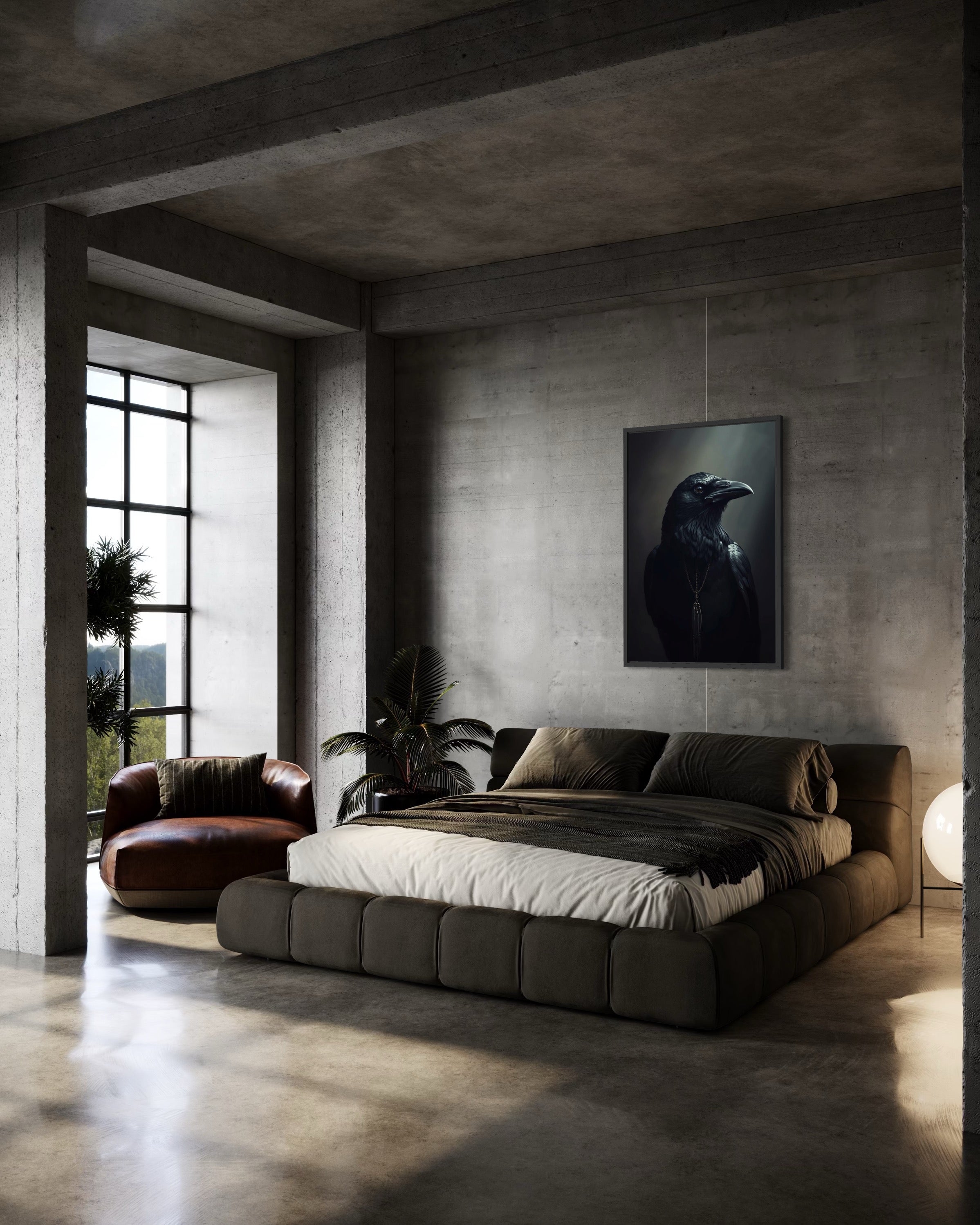 Dark Boho Raben Premium Poster – Mystische Wandkunst in Schwarz & Grau