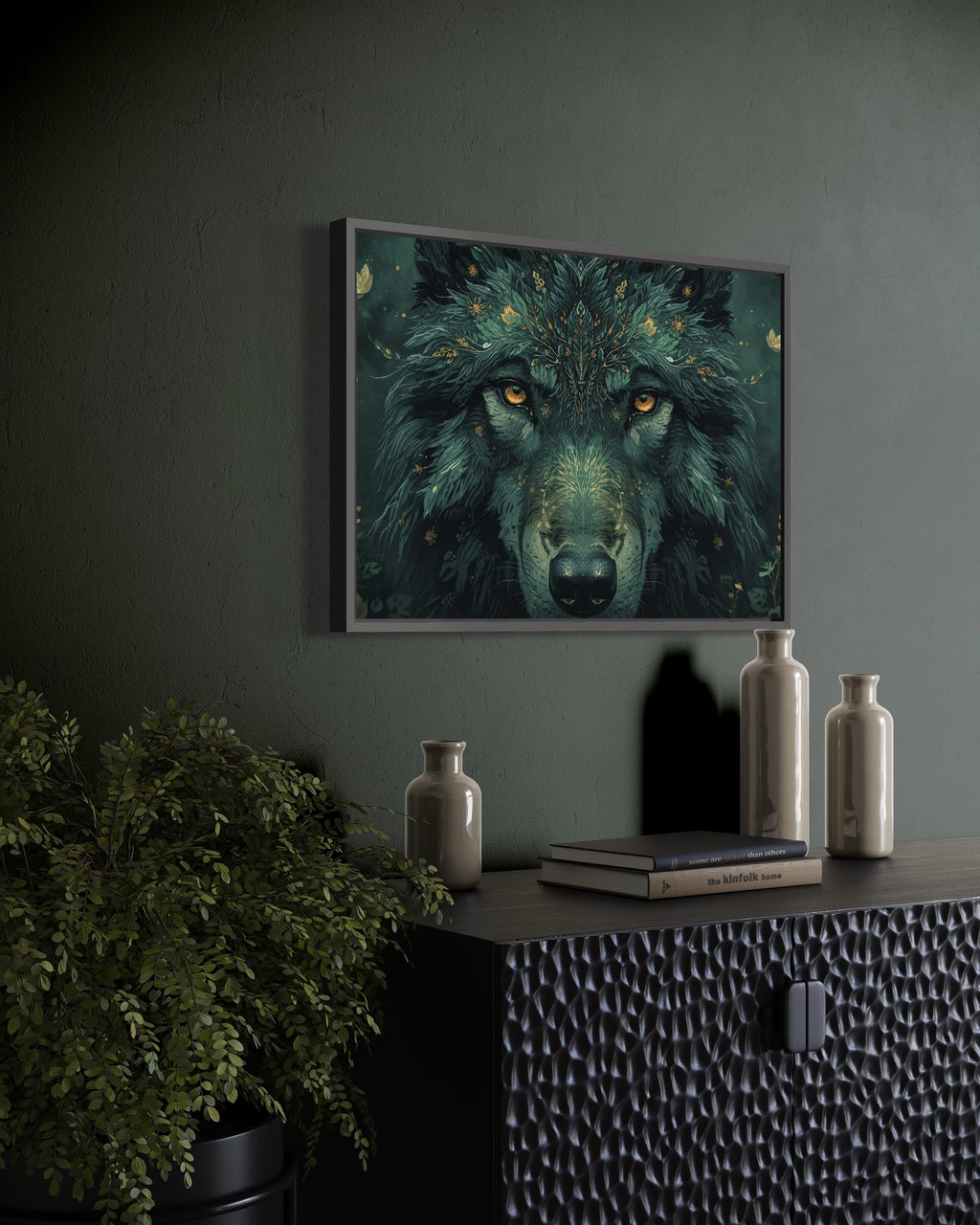 Dark Boho Wolf Poster – Mystische Waldkunst mit Tiefe