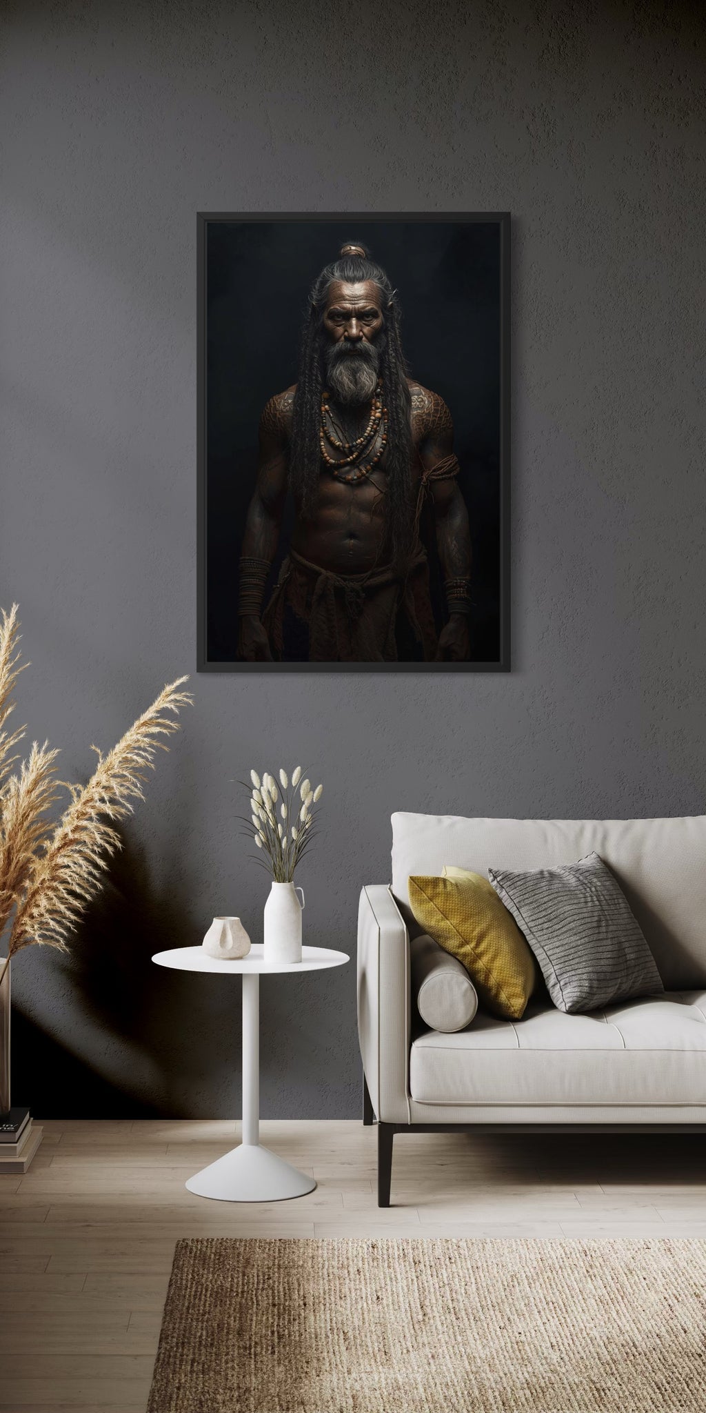 Dark Boho Krieger Kunstdruck – Kraftvolle Wandkunst mit Präsenz