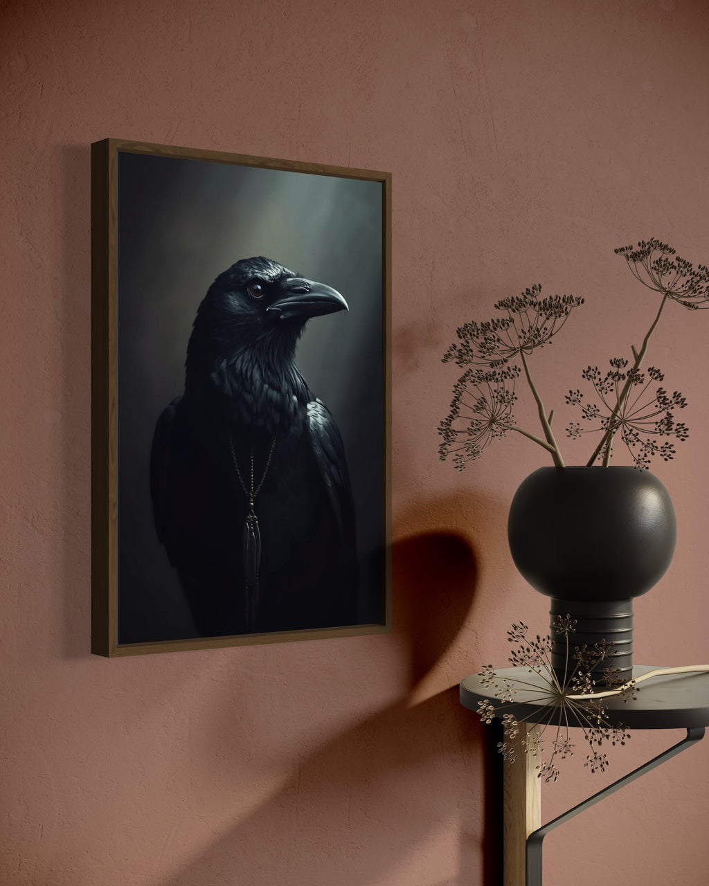 Dark Boho Raben Premium Poster – Mystische Wandkunst in Schwarz & Grau