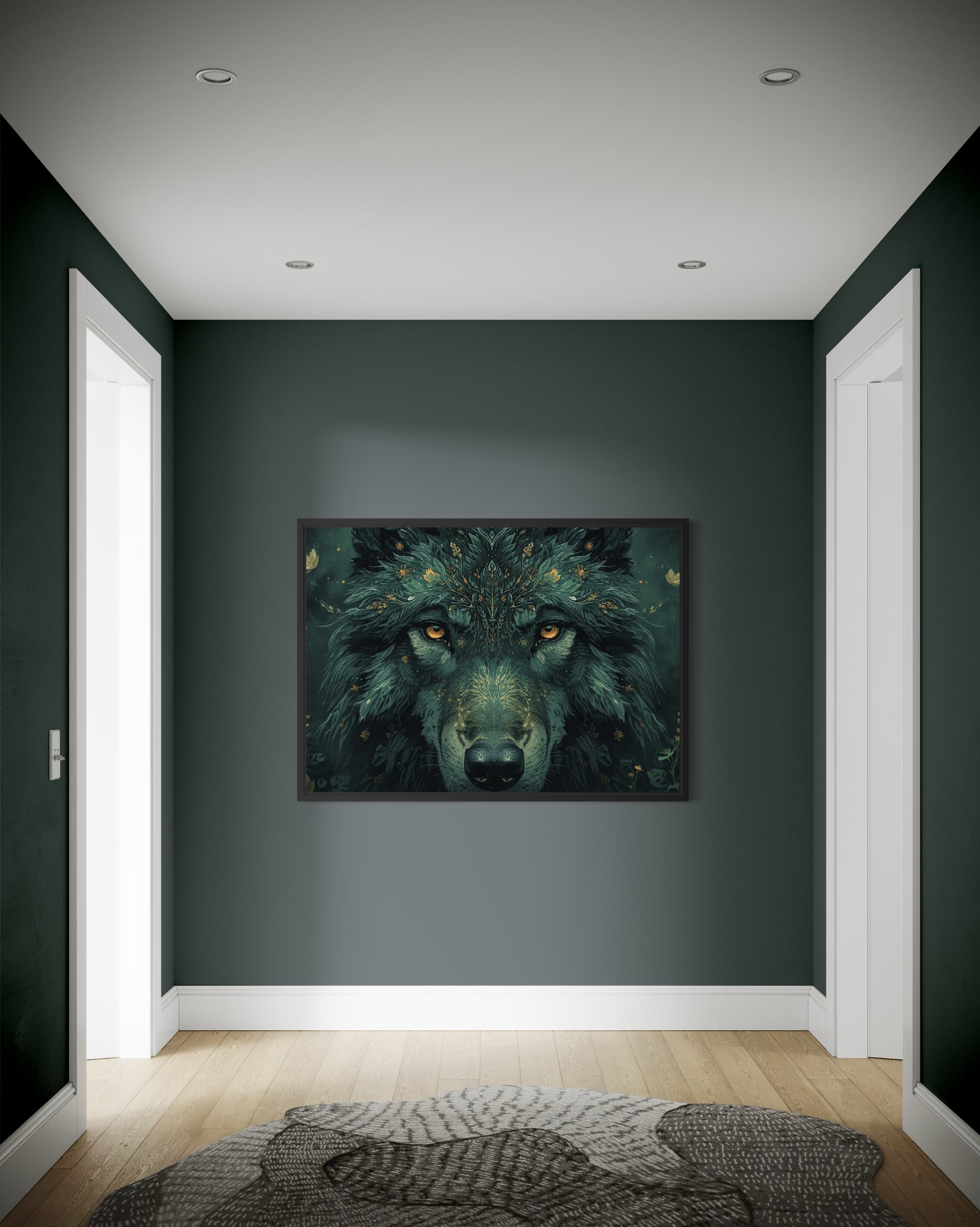 Dark Boho Wolf Poster – Mystische Waldkunst mit Tiefe