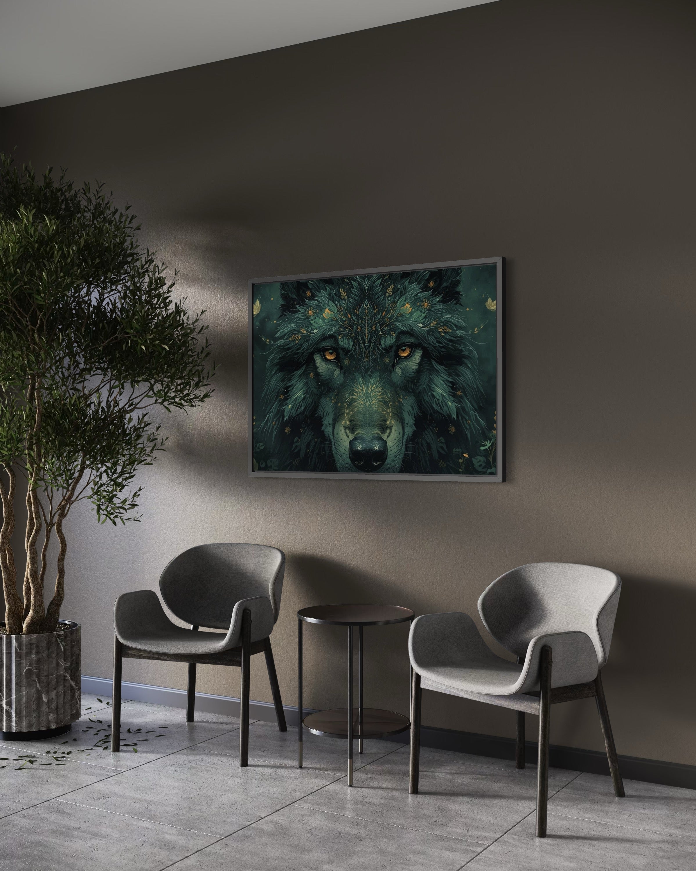 Dark Boho Wolf Poster – Mystische Waldkunst mit Tiefe
