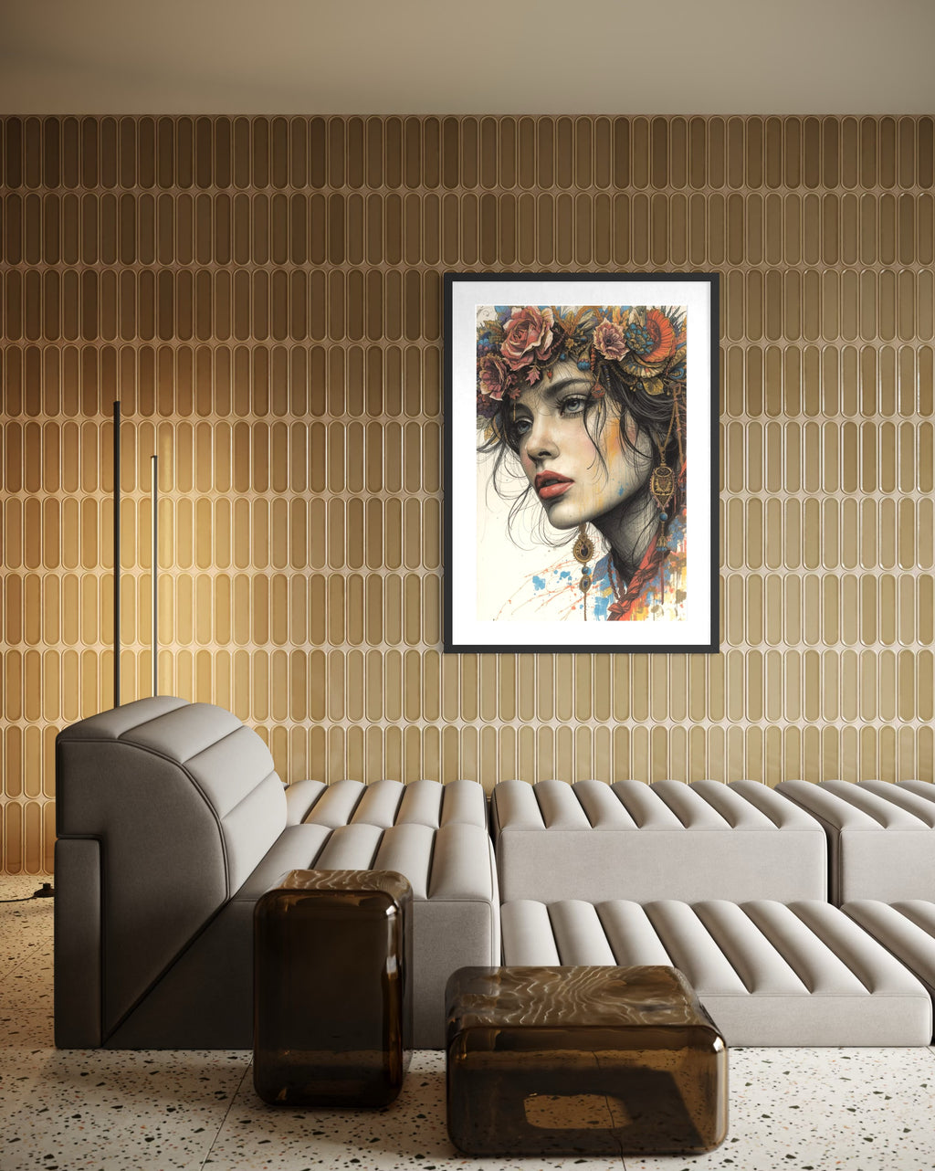 Dark Boho Frauen Vintage Portrait – Fine Art Kunstdruck mit Tiefe