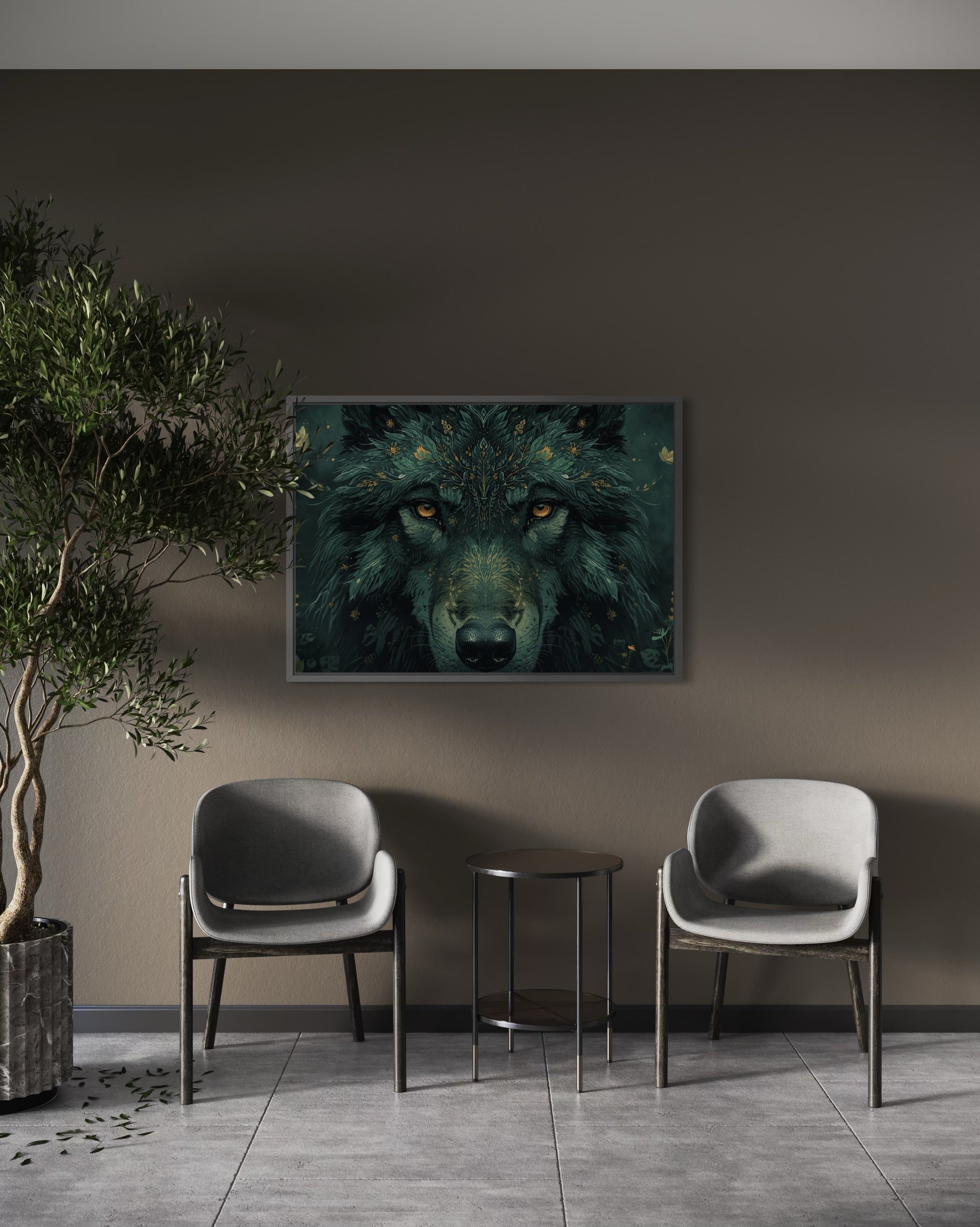 Dark Boho Wolf Poster – Mystische Waldkunst mit Tiefe