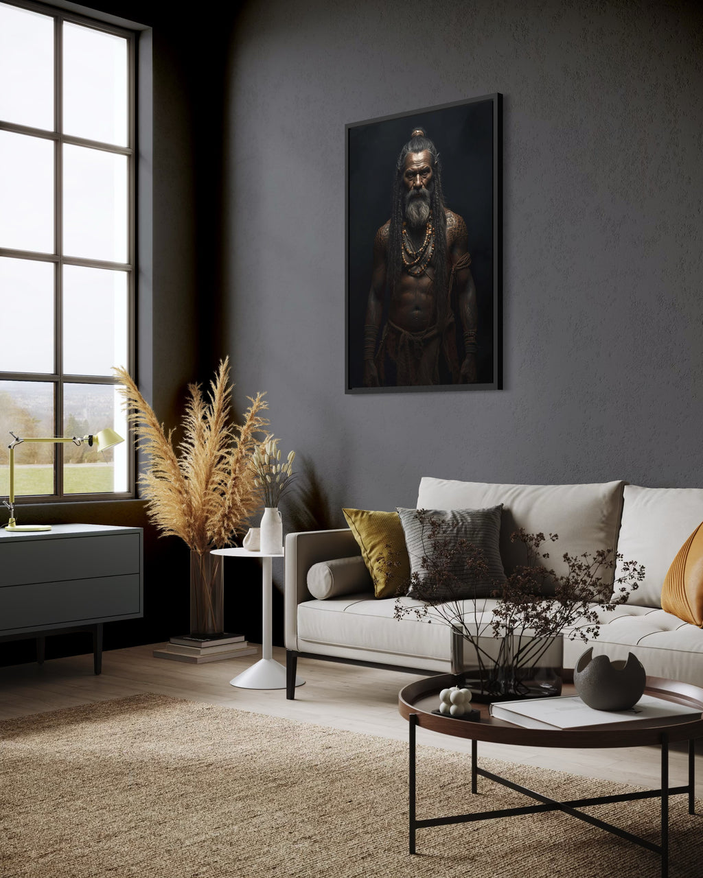 Dark Boho Krieger Kunstdruck – Kraftvolle Wandkunst mit Präsenz