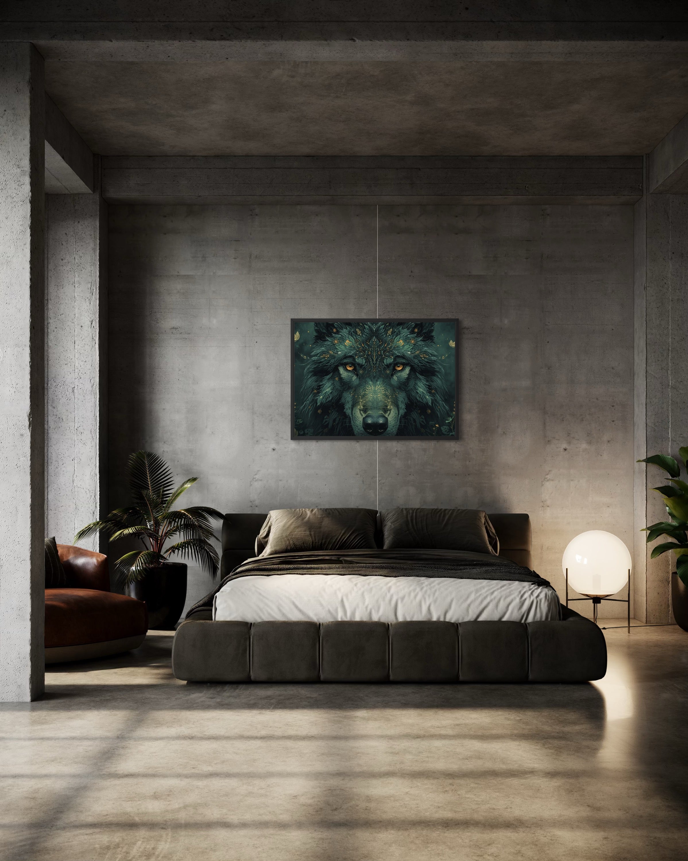 Dark Boho Wolf Premium Poster – Mystische Waldkunst mit Tiefe