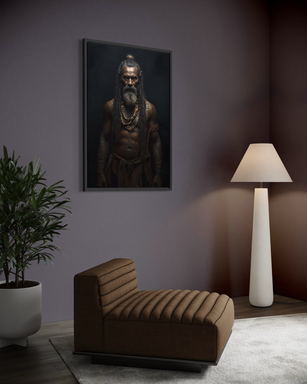 Dark Boho Krieger Kunstdruck – Kraftvolle Wandkunst mit Präsenz