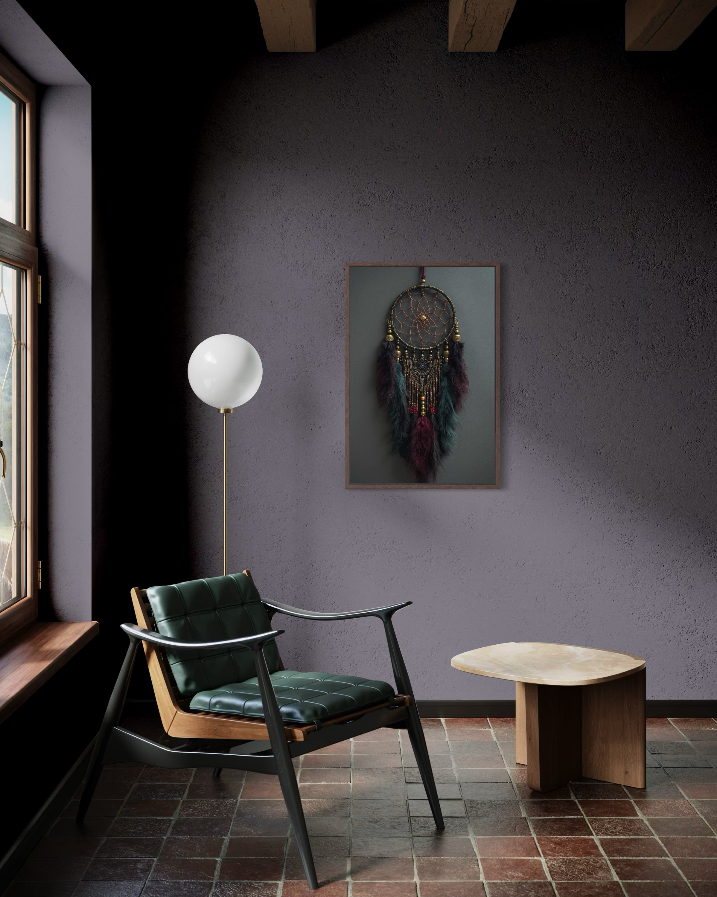 Dark Boho Traumfänger Kunstdruck – Mystische Wandkunst mit Tiefe