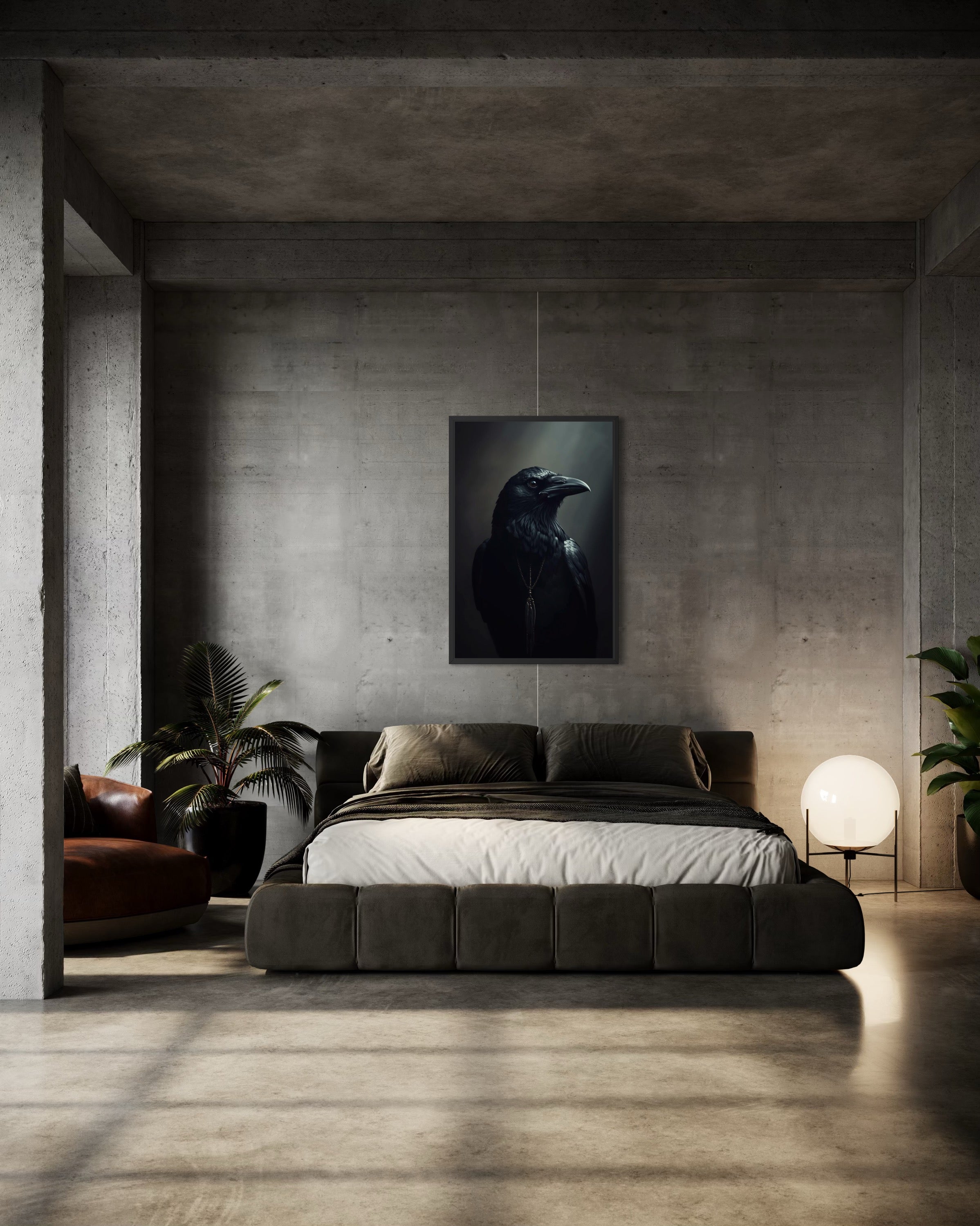 Dark Boho Raben Premium Poster – Mystische Wandkunst in Schwarz & Grau