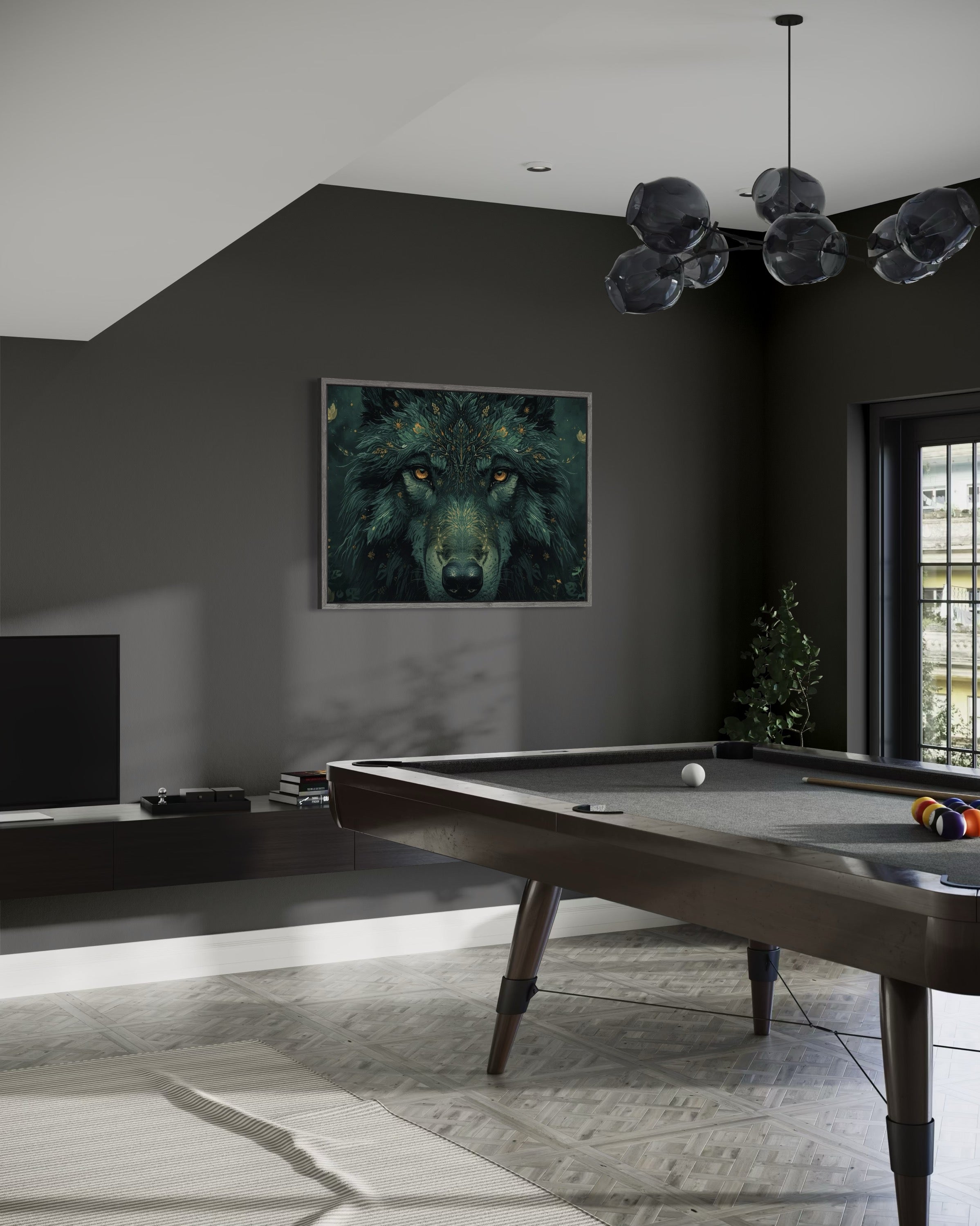 Dark Boho Wolf Poster – Mystische Waldkunst mit Tiefe