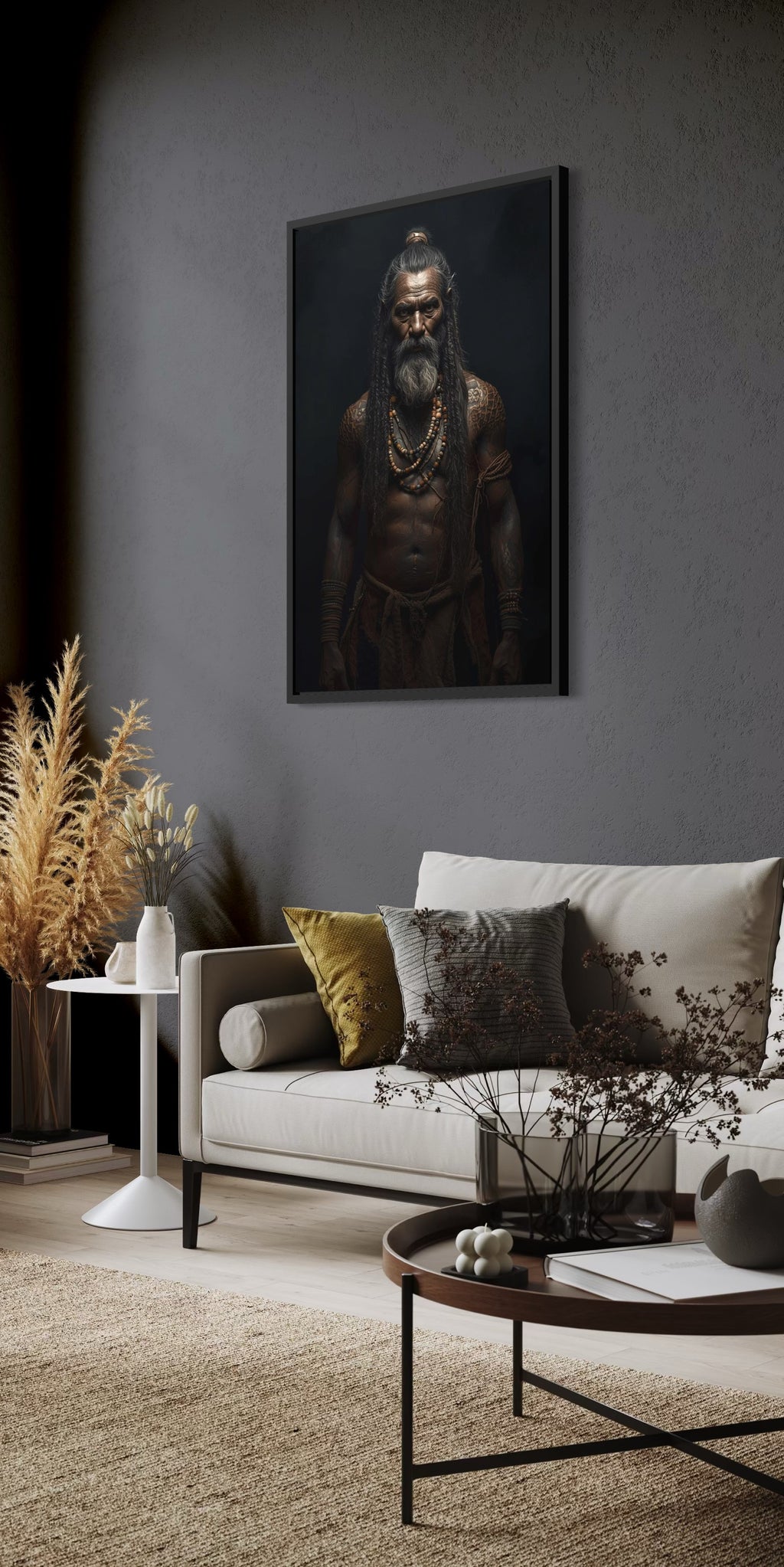 Dark Boho Krieger Kunstdruck – Kraftvolle Wandkunst mit Präsenz