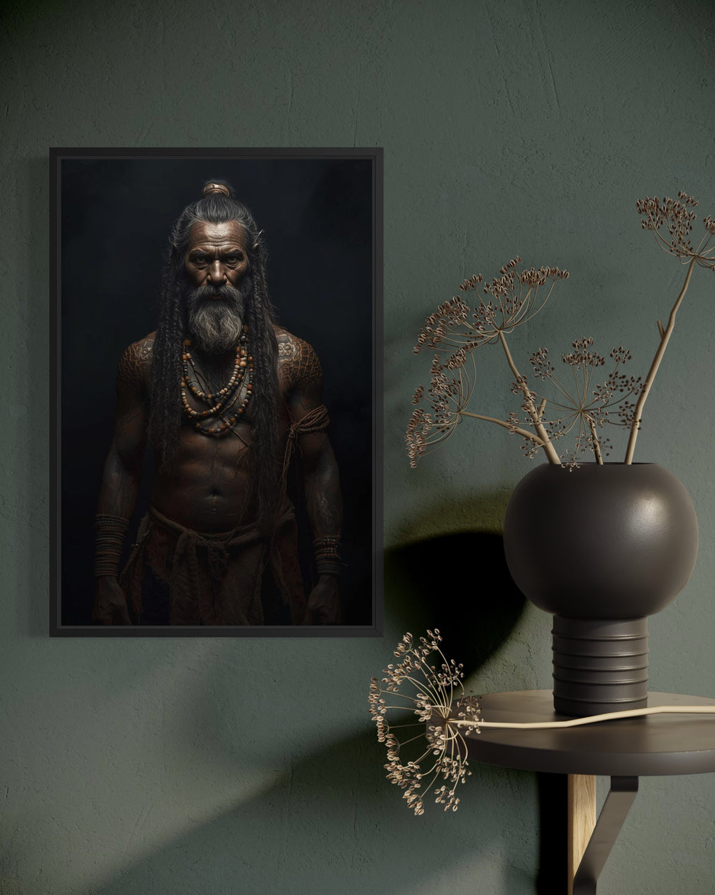 Dark Boho Krieger Kunstdruck – Kraftvolle Wandkunst mit Präsenz