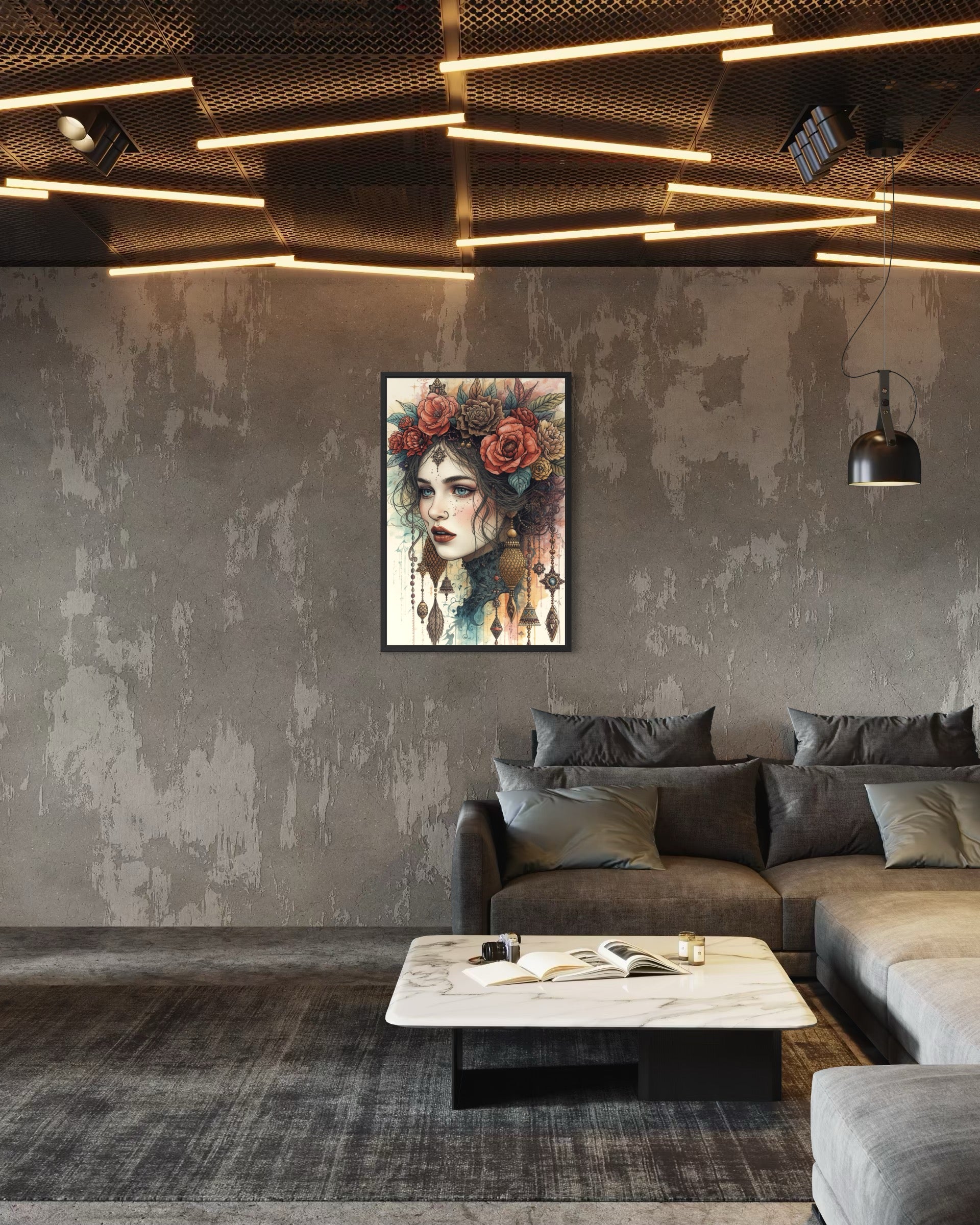 Dark Boho Frauenportrait – Premium Poster mit Präsenz