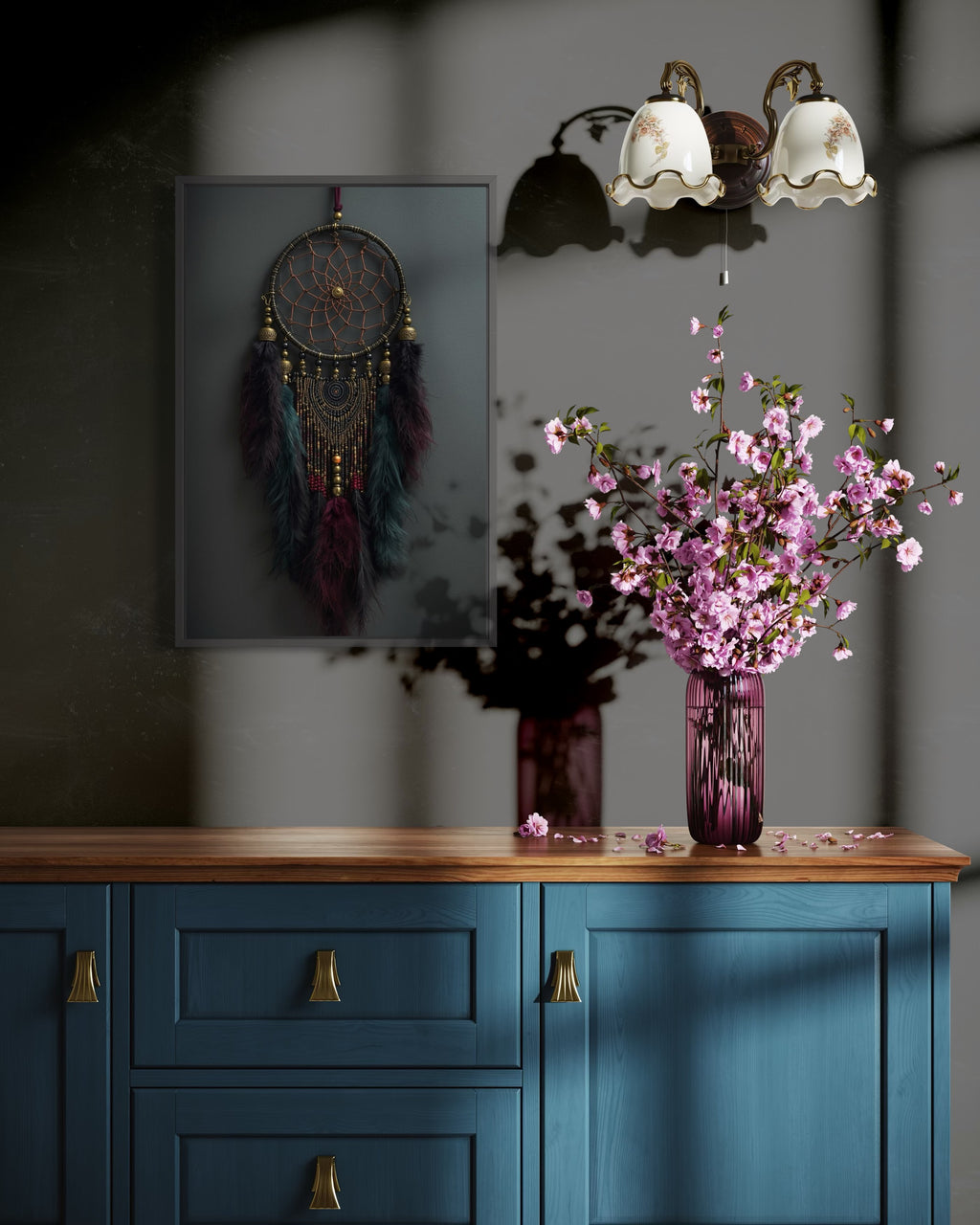 Dark Boho Traumfänger Kunstdruck – Mystische Wandkunst mit Tiefe