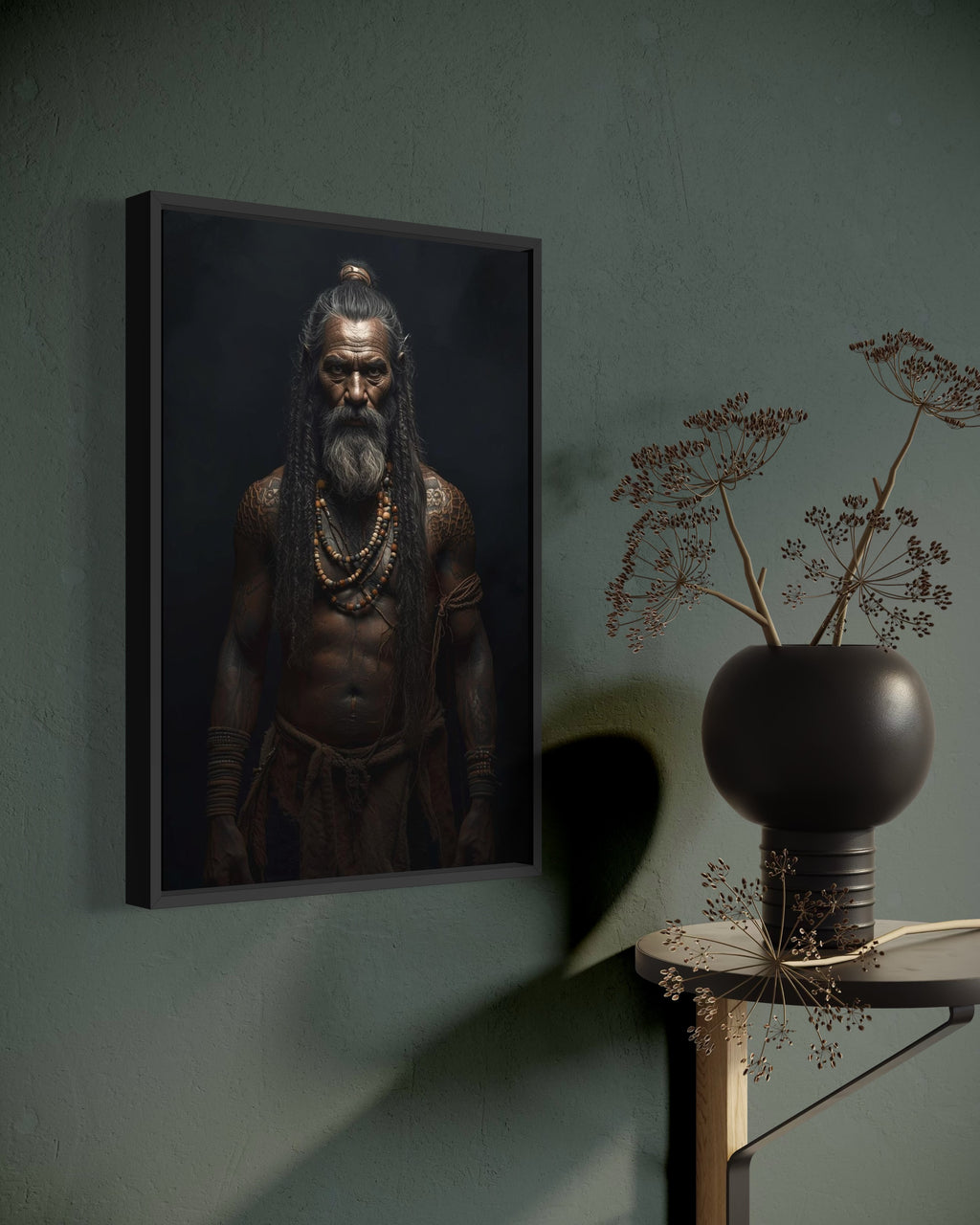 Dark Boho Krieger Kunstdruck – Kraftvolle Wandkunst mit Präsenz