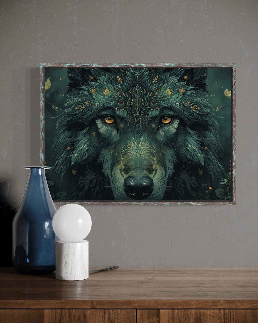 Dark Boho Wolf Poster – Mystische Waldkunst mit Tiefe