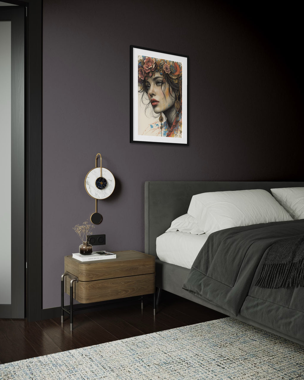 Dark Boho Frauen Vintage Portrait – Fine Art Kunstdruck mit Tiefe