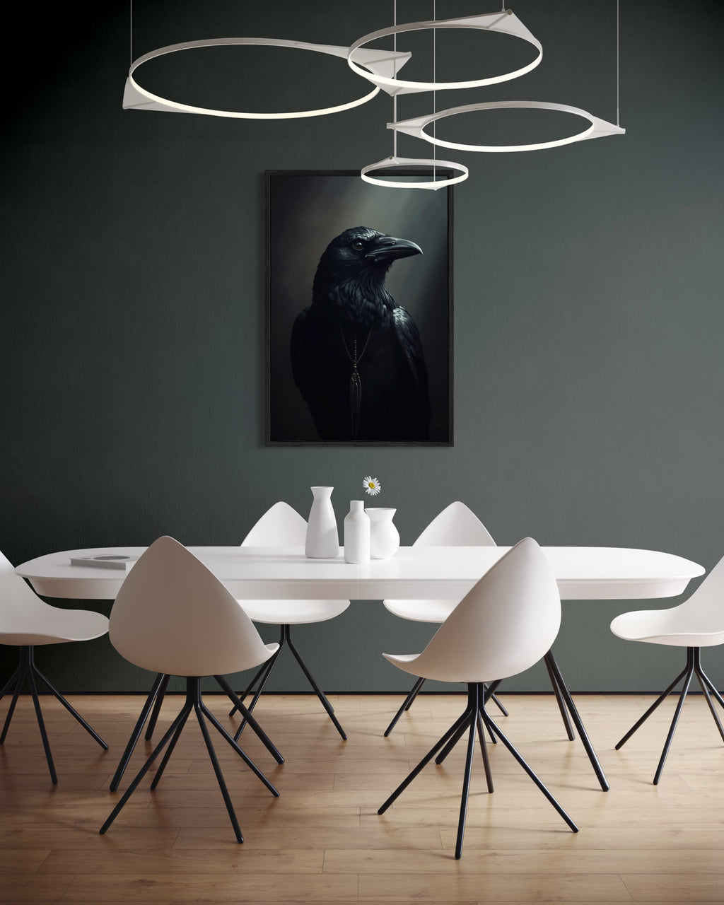 Dark Boho Raben Premium Poster – Mystische Wandkunst in Schwarz & Grau