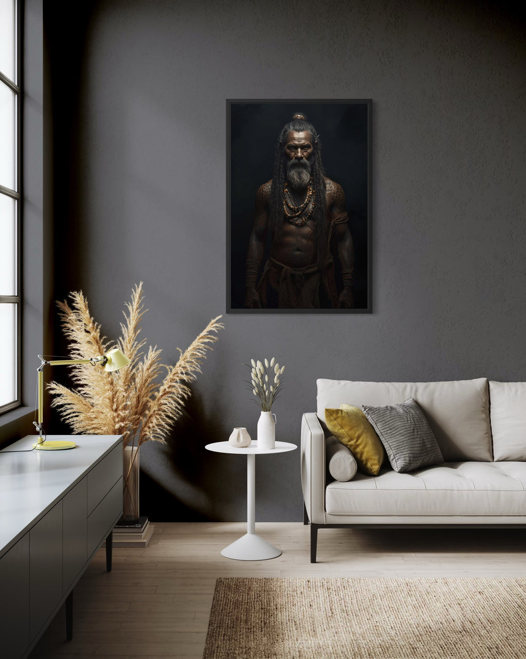 Dark Boho Krieger Kunstdruck – Kraftvolle Wandkunst mit Präsenz