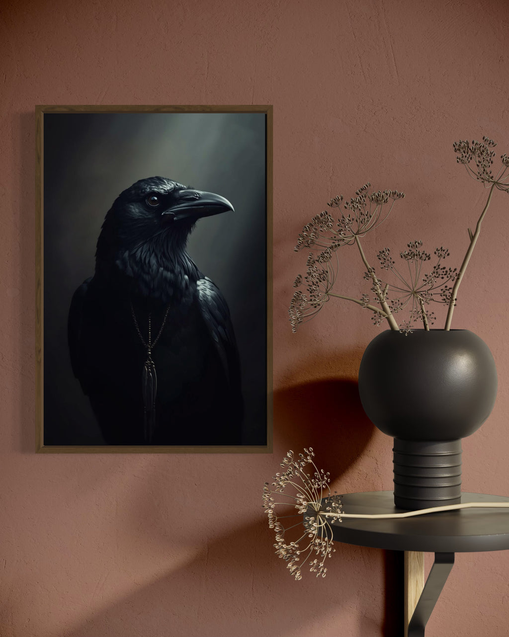 Dark Boho Raben Premium Poster – Mystische Wandkunst in Schwarz & Grau