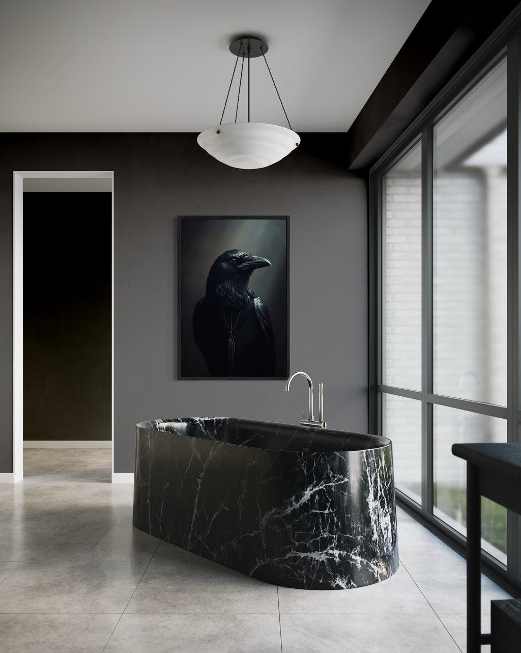 Dark Boho Raben Premium Poster – Mystische Wandkunst in Schwarz & Grau