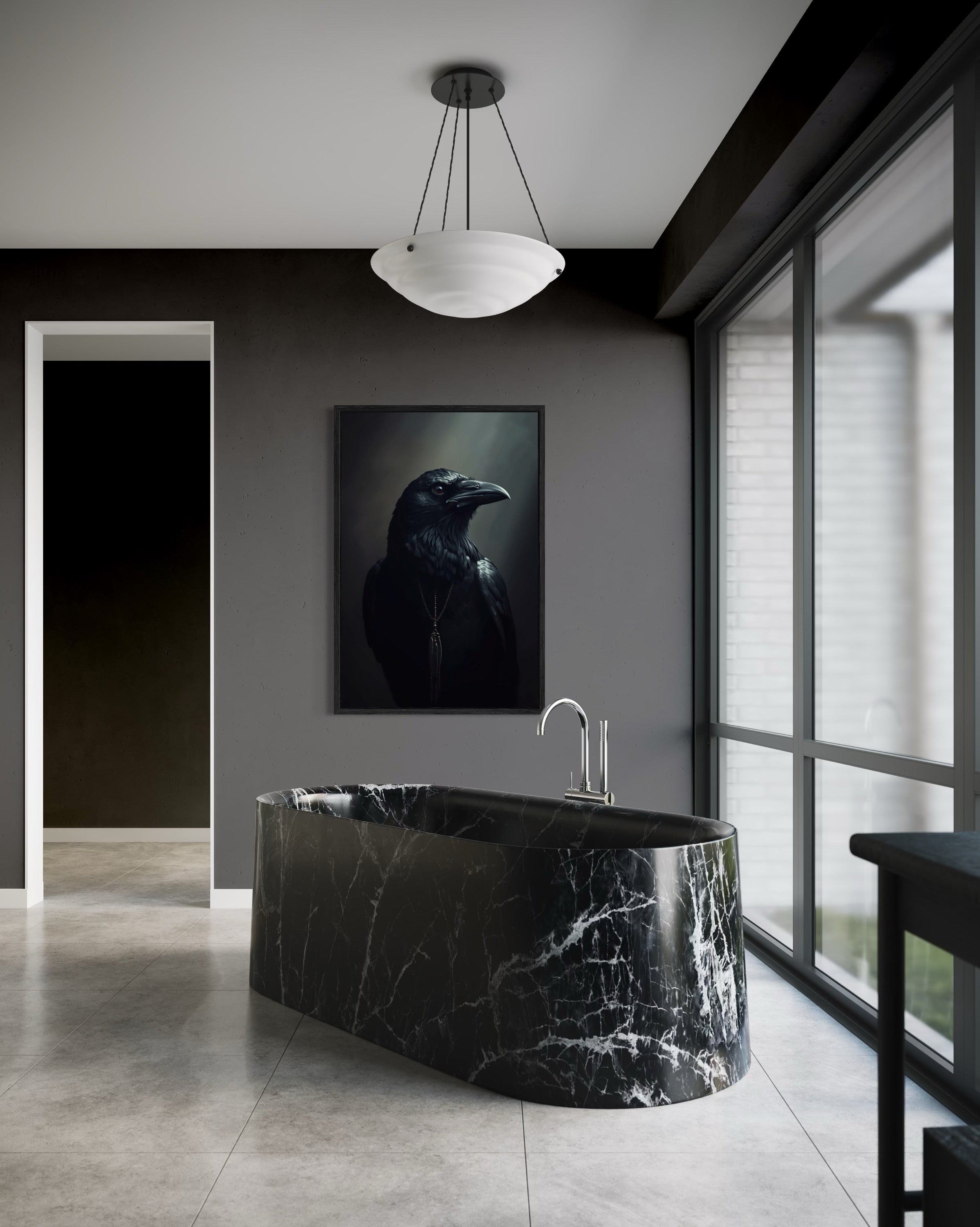 Dark Boho Raben Premium Poster – Mystische Wandkunst in Schwarz & Grau