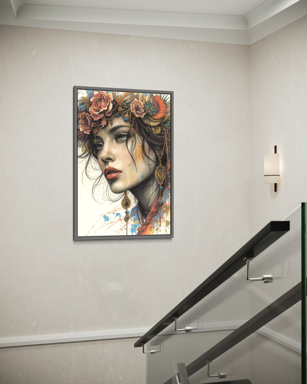 Dark Boho Frauen Vintage Portrait – Fine Art Kunstdruck mit Tiefe