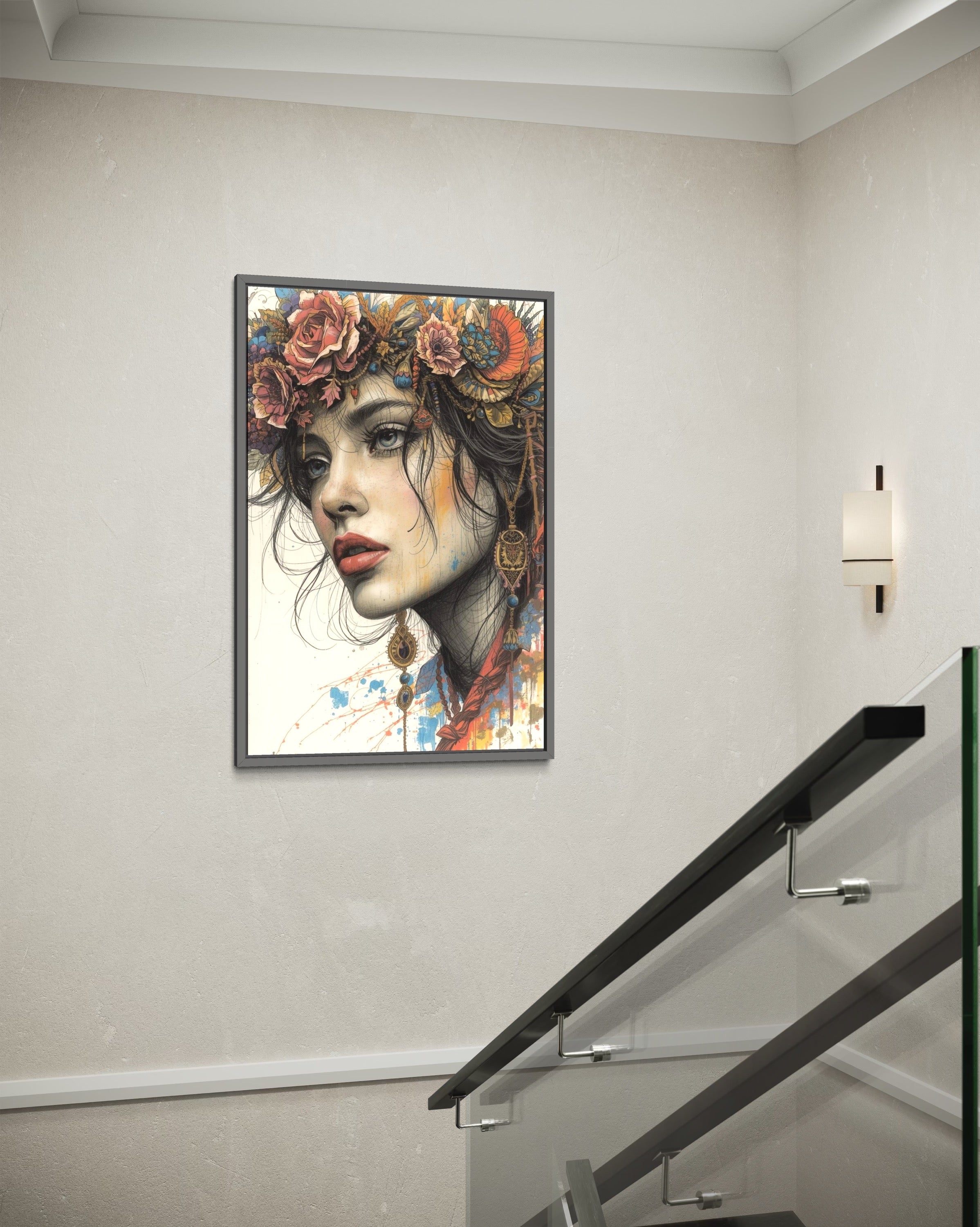 Dark Boho Frauen Vintage Portrait – Fine Art Kunstdruck mit Tiefe