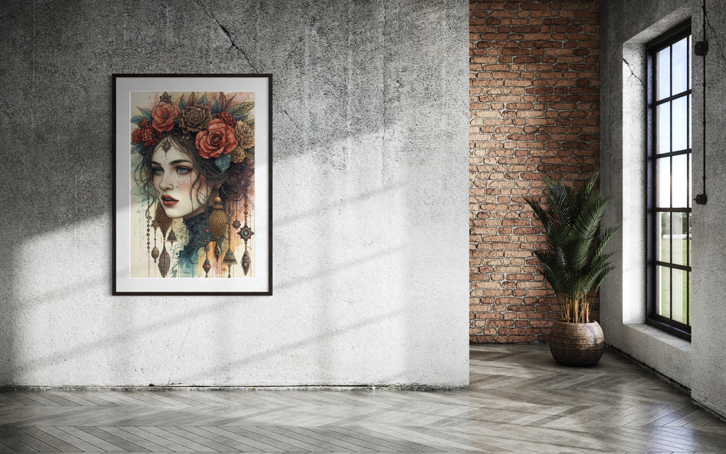 Dark Boho Frauenportrait – Premium Poster mit Präsenz