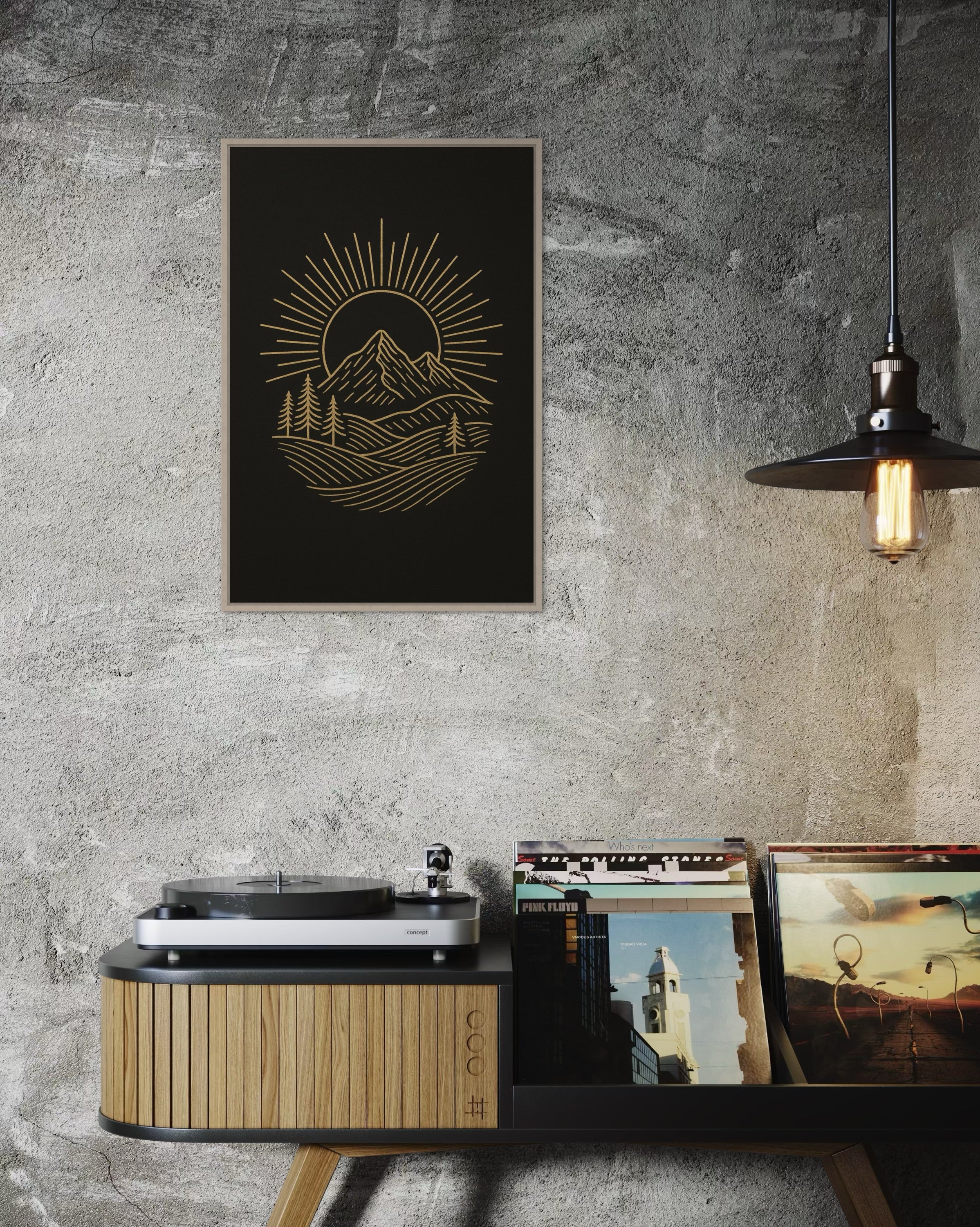 Dark Boho Berglandschaft Premium Poster – Minimalistische Wandkunst mit Präsenz