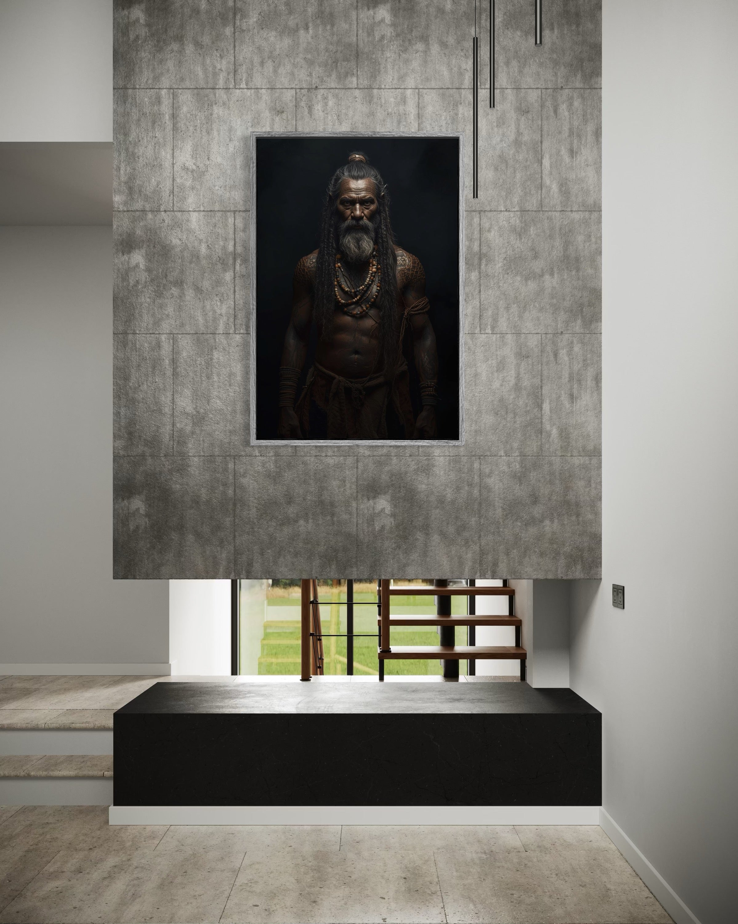 Dark Boho Krieger Kunstdruck – Kraftvolle Wandkunst mit Präsenz