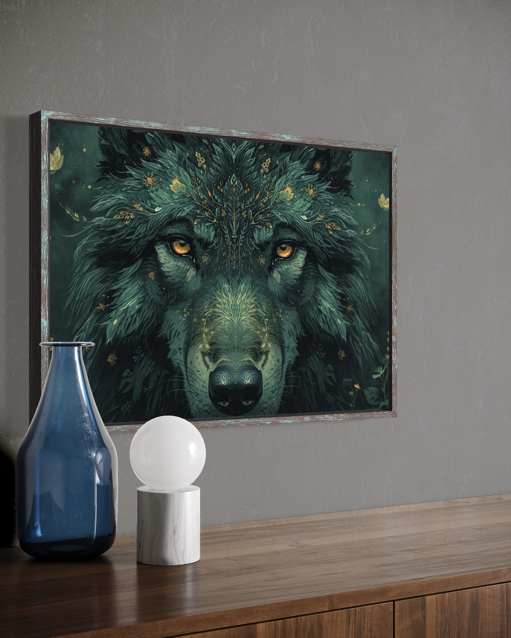 Dark Boho Wolf Poster – Mystische Waldkunst mit Tiefe