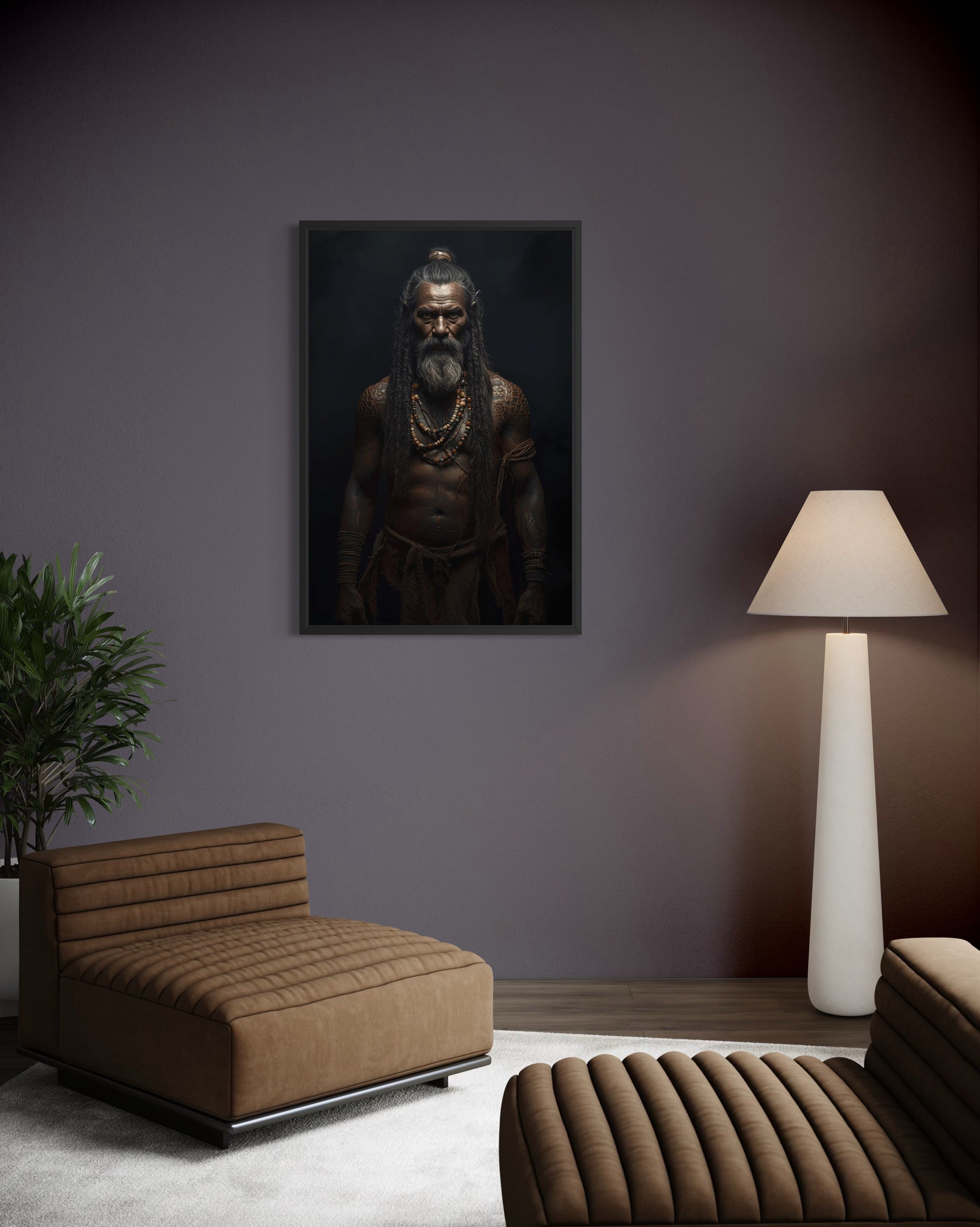 Dark Boho Krieger Kunstdruck – Kraftvolle Wandkunst mit Präsenz