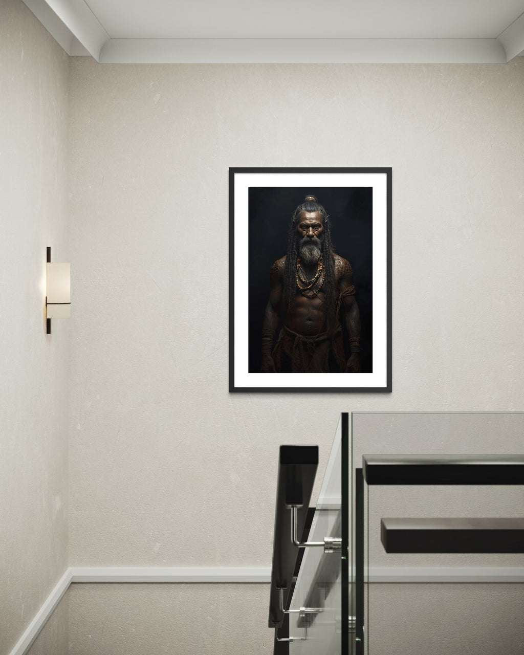 Dark Boho Krieger Kunstdruck – Kraftvolle Wandkunst mit Präsenz