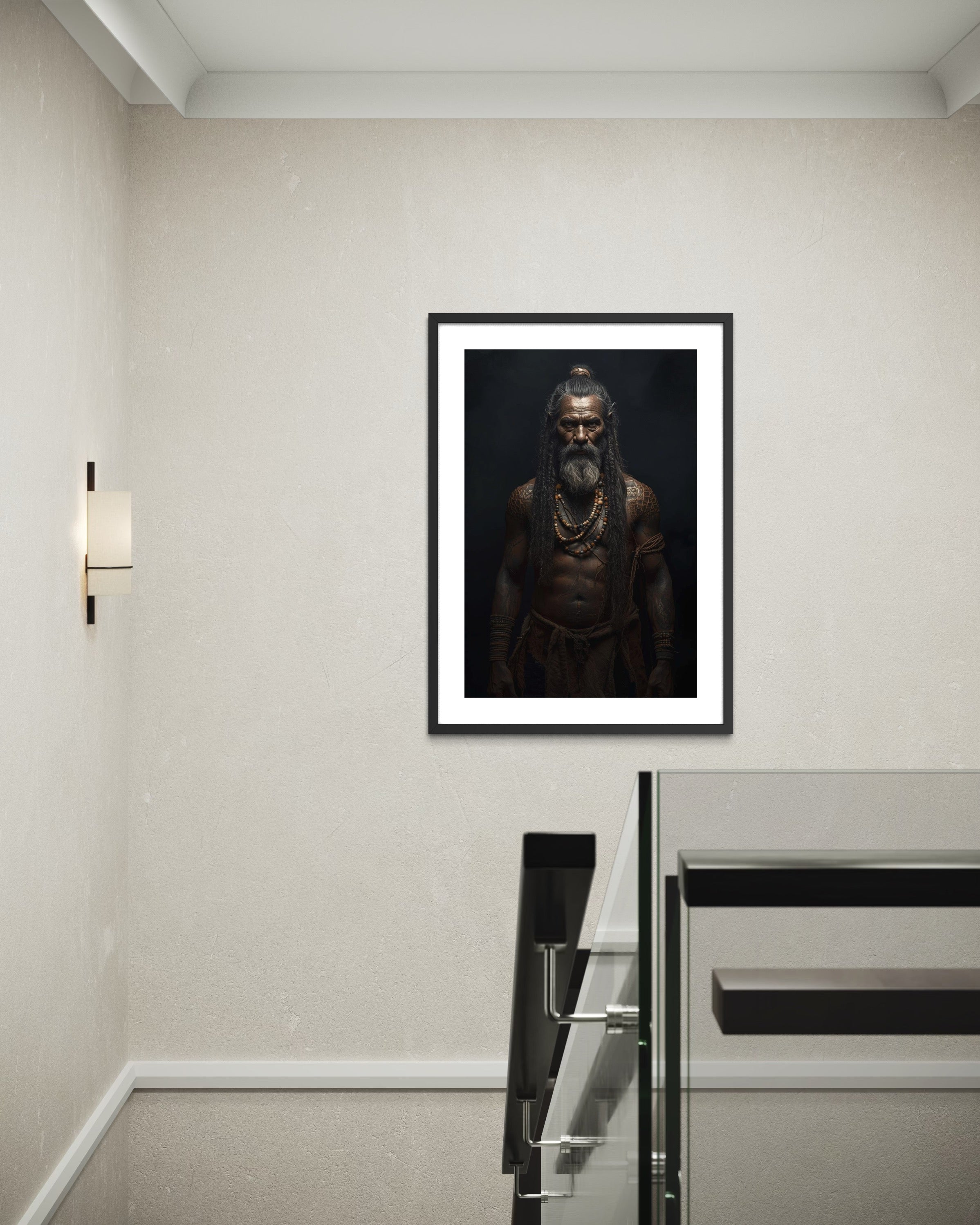 Dark Boho Krieger Kunstdruck – Kraftvolle Wandkunst mit Präsenz