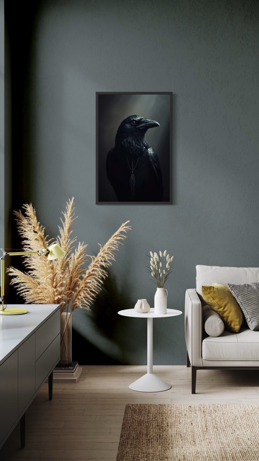 Dark Boho Raben Premium Poster – Mystische Wandkunst in Schwarz & Grau