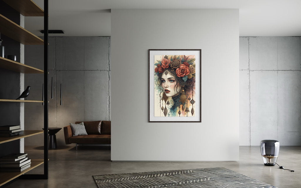 Dark Boho Frauenportrait – Premium Poster mit Präsenz