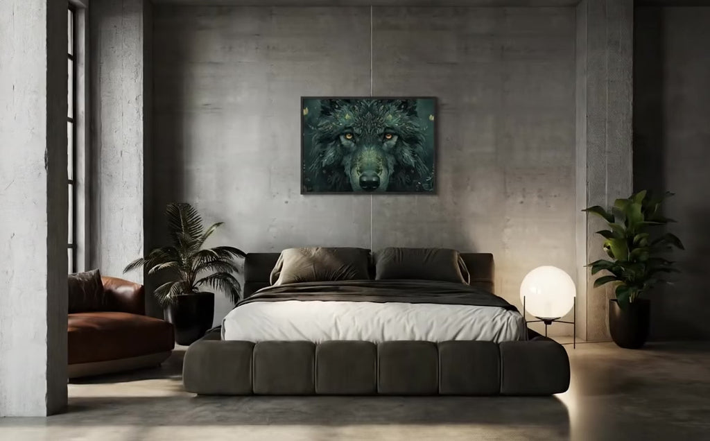 Dark Boho Wolf Poster – Mystische Waldkunst mit Tiefe