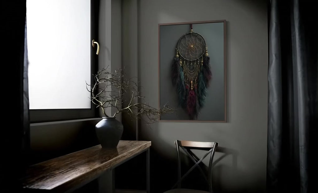 Dark Boho Traumfänger Kunstdruck – Mystische Wandkunst mit Tiefe