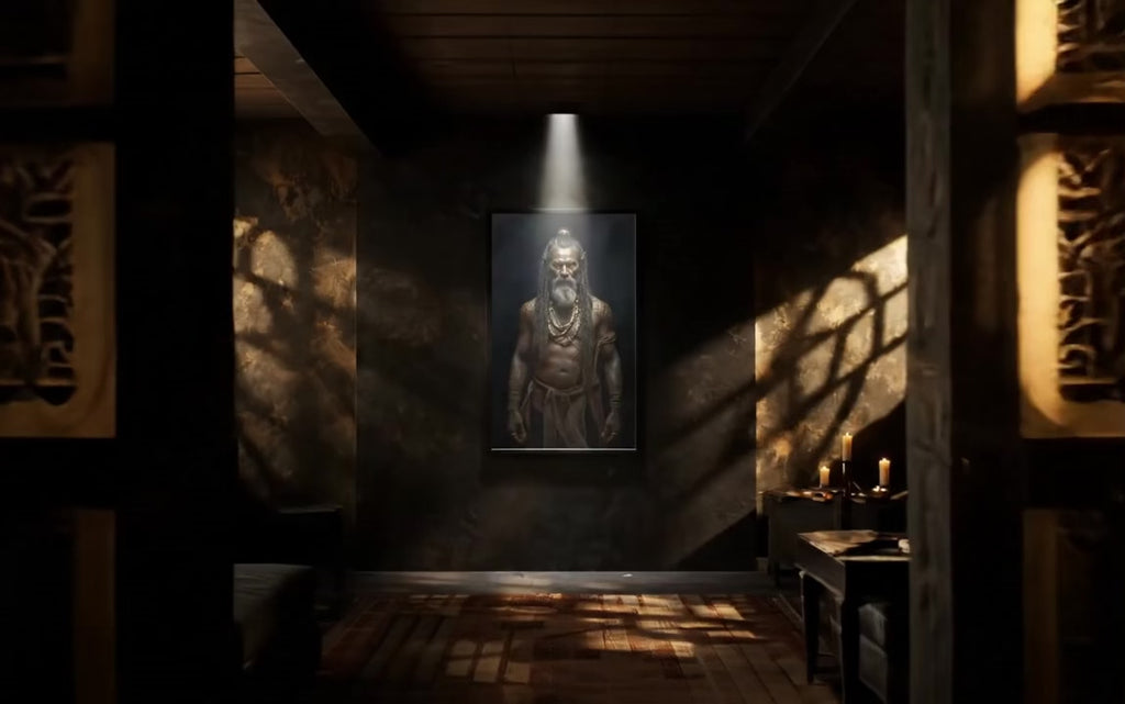 Dark Boho Krieger Kunstdruck – Kraftvolle Wandkunst mit Präsenz